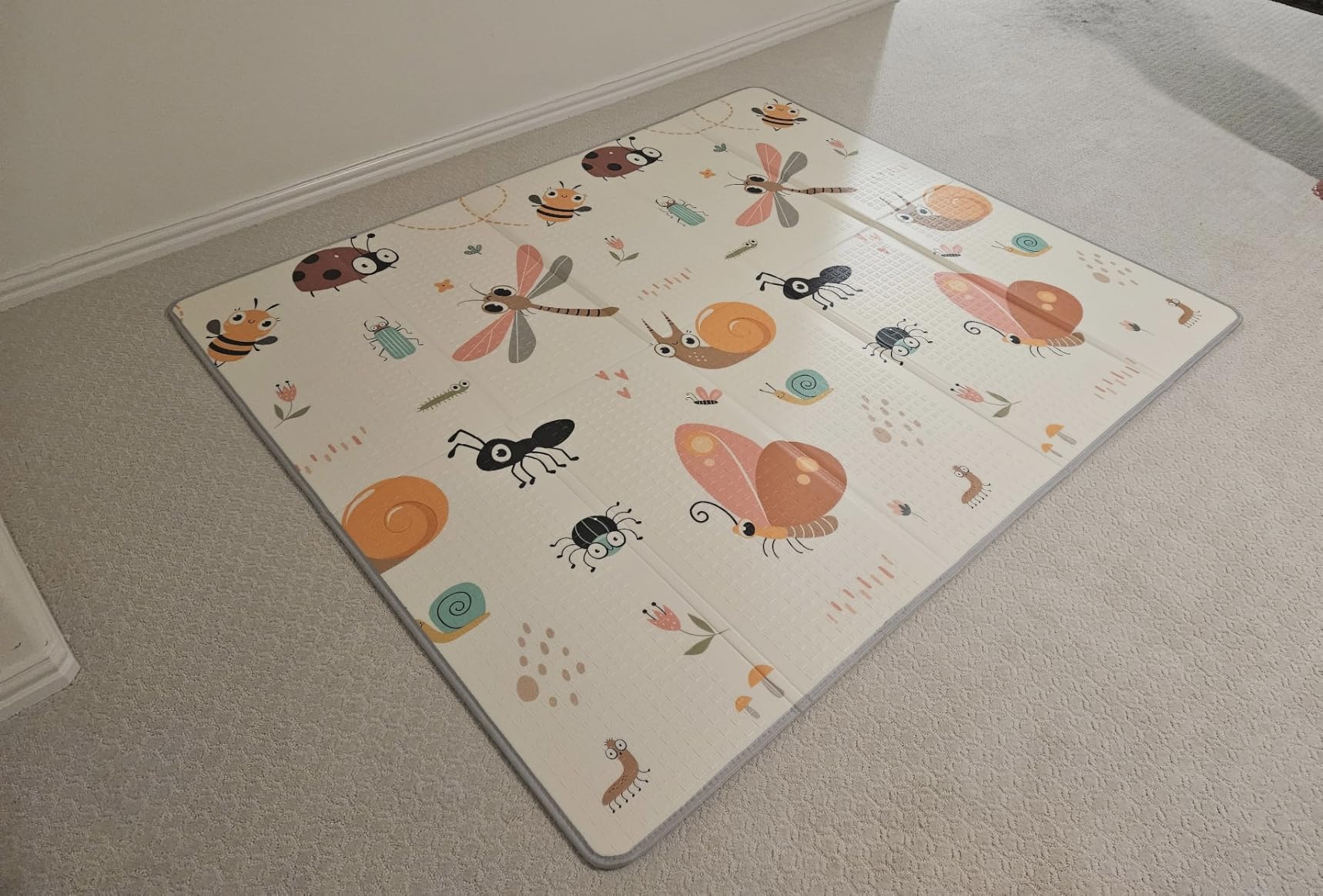 Foldable Baby Play Mat, 50x50 Waterproof Playmats for Babies and Toddlers Kids, Safe Foam Playmat for Tummy Time, Reversible Portable Baby Floor Mat for Infant, Toddler, Sun+Dinosaur customer photo 1