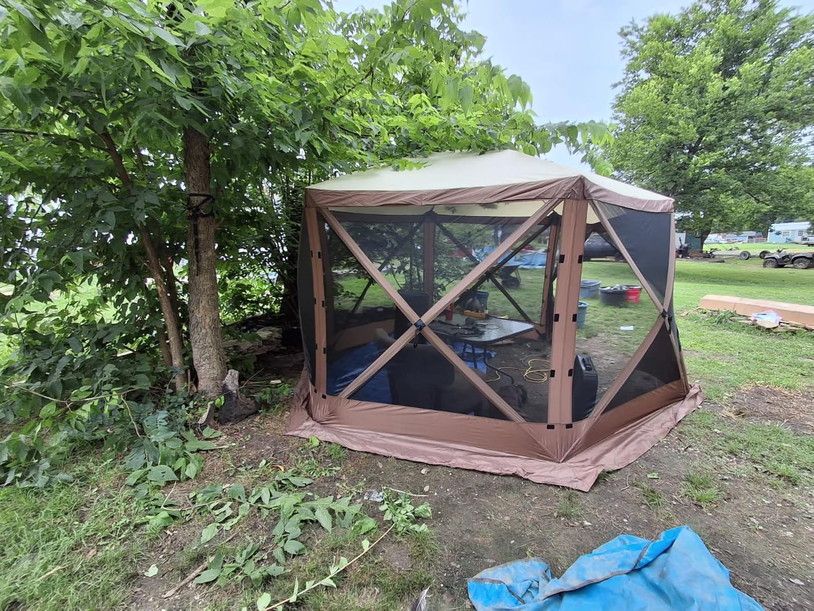 Aoxun 12x12ft Pop Up Canopy Tent, Camping Gazebo Screen Tent, Brown | 6-Sided Pop Up Canopy Tent, Mesh Windows, Carry Bag & Stakes, for Patio Lawn Backyard, Easy Setup, UV Protection customer photo 1