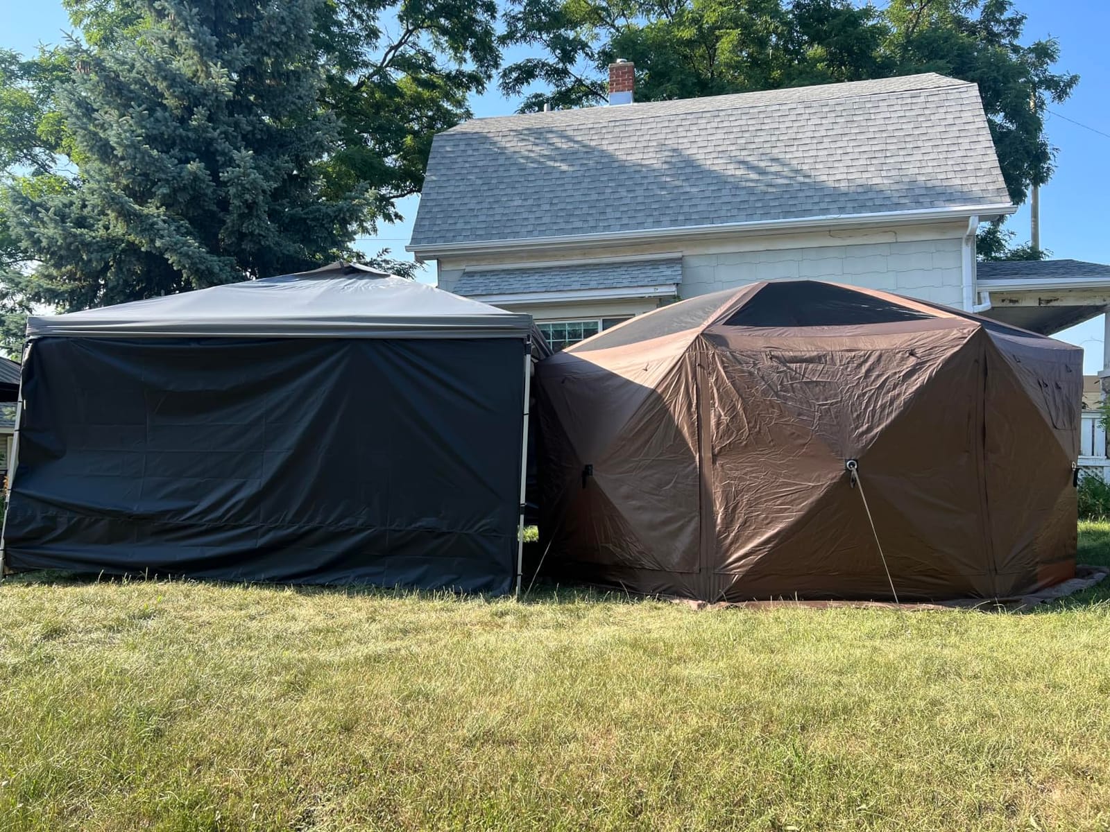 Aoxun 12x12ft Pop Up Canopy Tent, Camping Gazebo Screen Tent, Brown | 6-Sided Pop Up Canopy Tent, Mesh Windows, Carry Bag & Stakes, for Patio Lawn Backyard, Easy Setup, UV Protection customer photo 2