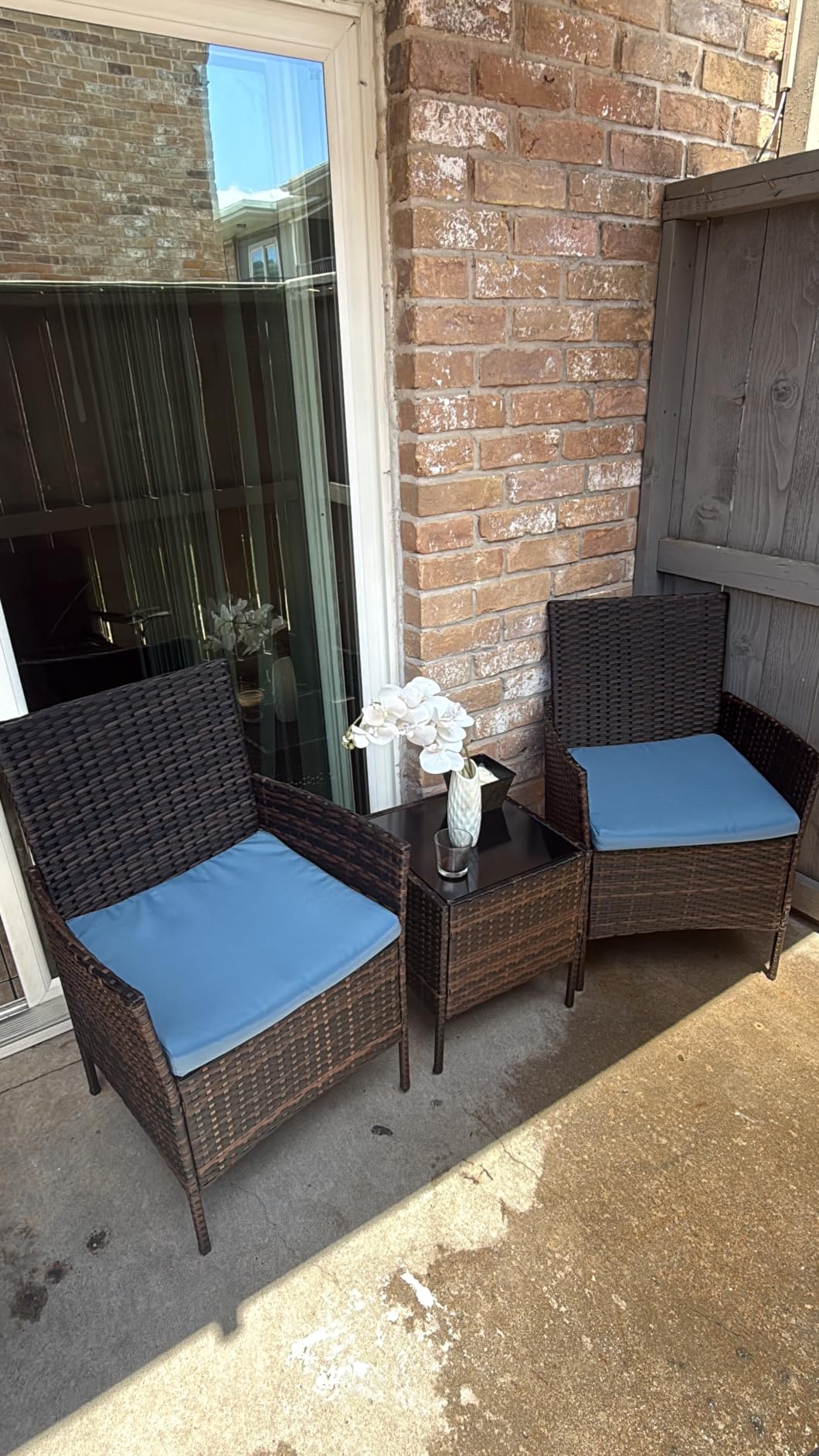 GAOMON 3-Piece Patio Furniture Set, Modern PE Rattan Conversation Set with 2 Chairs & Tempered Glass Coffee Table, All-Weather Outdoor Seating for Garden, Porch, Balcony, Poolside, Grey/Light Grey customer photo 1