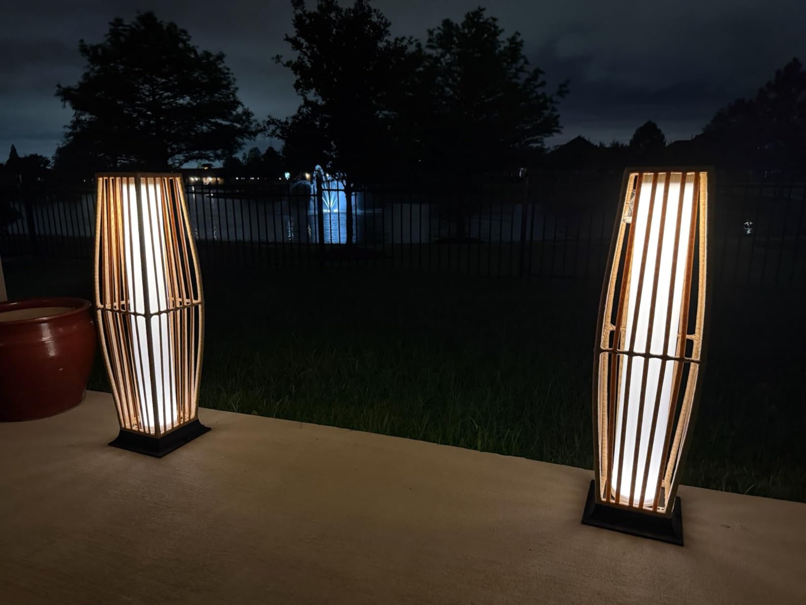 Wicker Solar Outdoor Floor Lamp Set of 2, Natural, Horizontal | Boho, Outdoor Lantern, Porch Lights, Waterproof, For Patio Garden Balcony & Deck customer photo 1