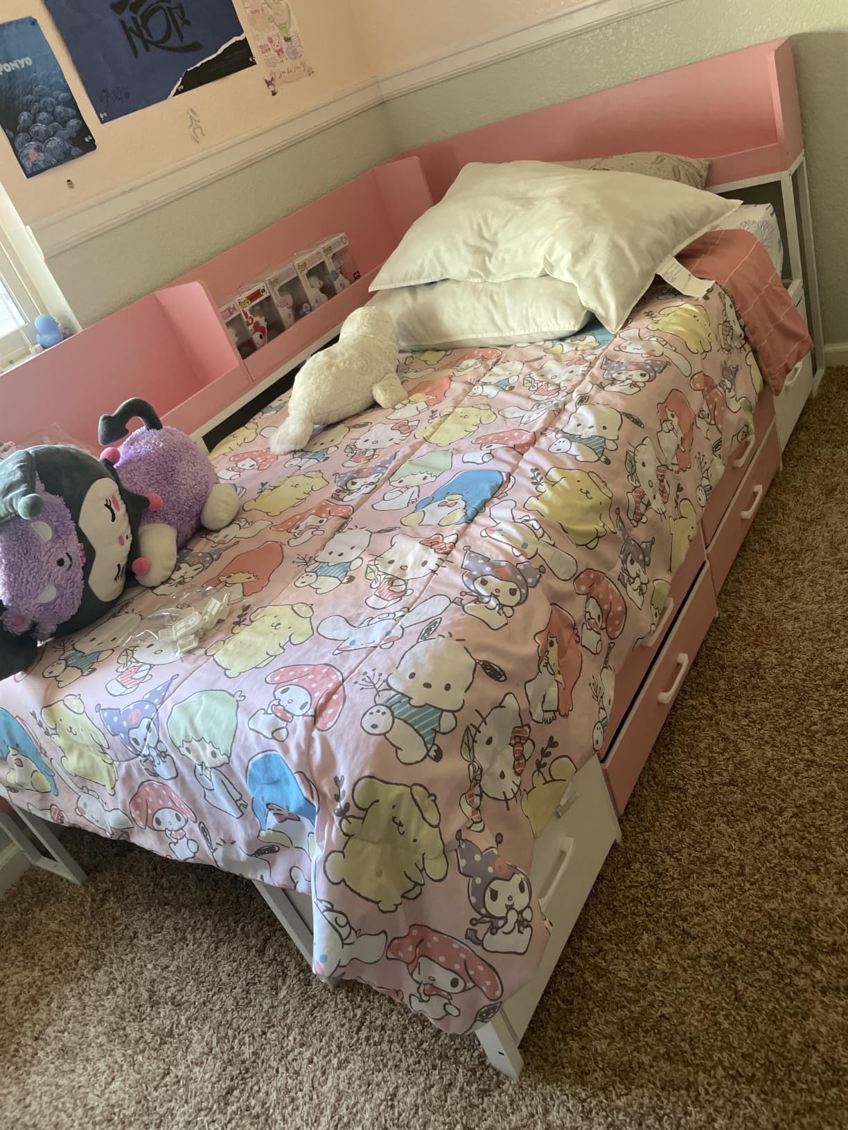 MSmask 14 Inch Corner Bed Frame with Bookcase Storage, Twin Daybed with 6 Drawers, Charging Station and LED Light, Twin Size Metal Platform Bed Frame for Kids Teenagers, White customer photo 1