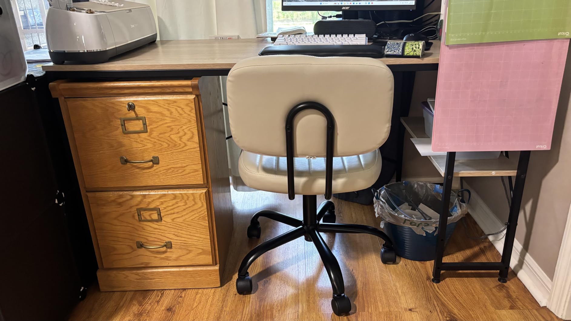 DUMOS Armless Office Desk Chair, Small Vanity Chair with Lumbar Support | PU Leather, 360° Rolling Swivel, Height Adjustable, Fit Computer Task, Bedroom Living Room, Black customer photo 1