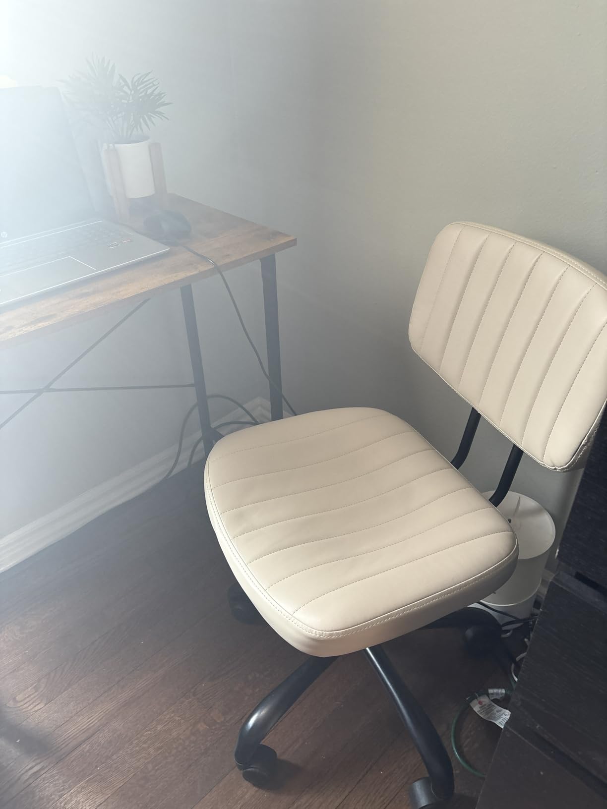 DUMOS Armless Office Desk Chair, Small Vanity Chair with Lumbar Support | PU Leather, 360° Rolling Swivel, Height Adjustable, Fit Computer Task, Bedroom Living Room, Black customer photo 2