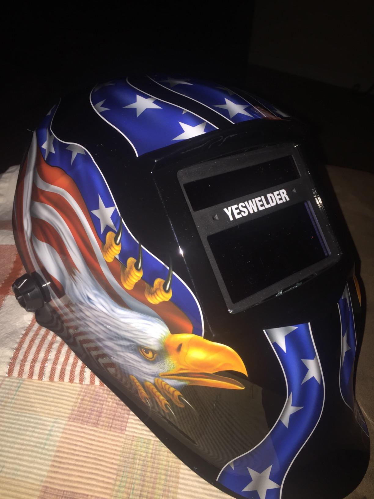 YESWELDER Auto-Adjust Welding Helmet, Internal LCD Control, Panoramic View | 180° auto-darkening, 1/1/1/1 true color, intelligent auto shade, 5 arc sensors, shade 3/4-8/9-14, customized memory presets customer photo 1