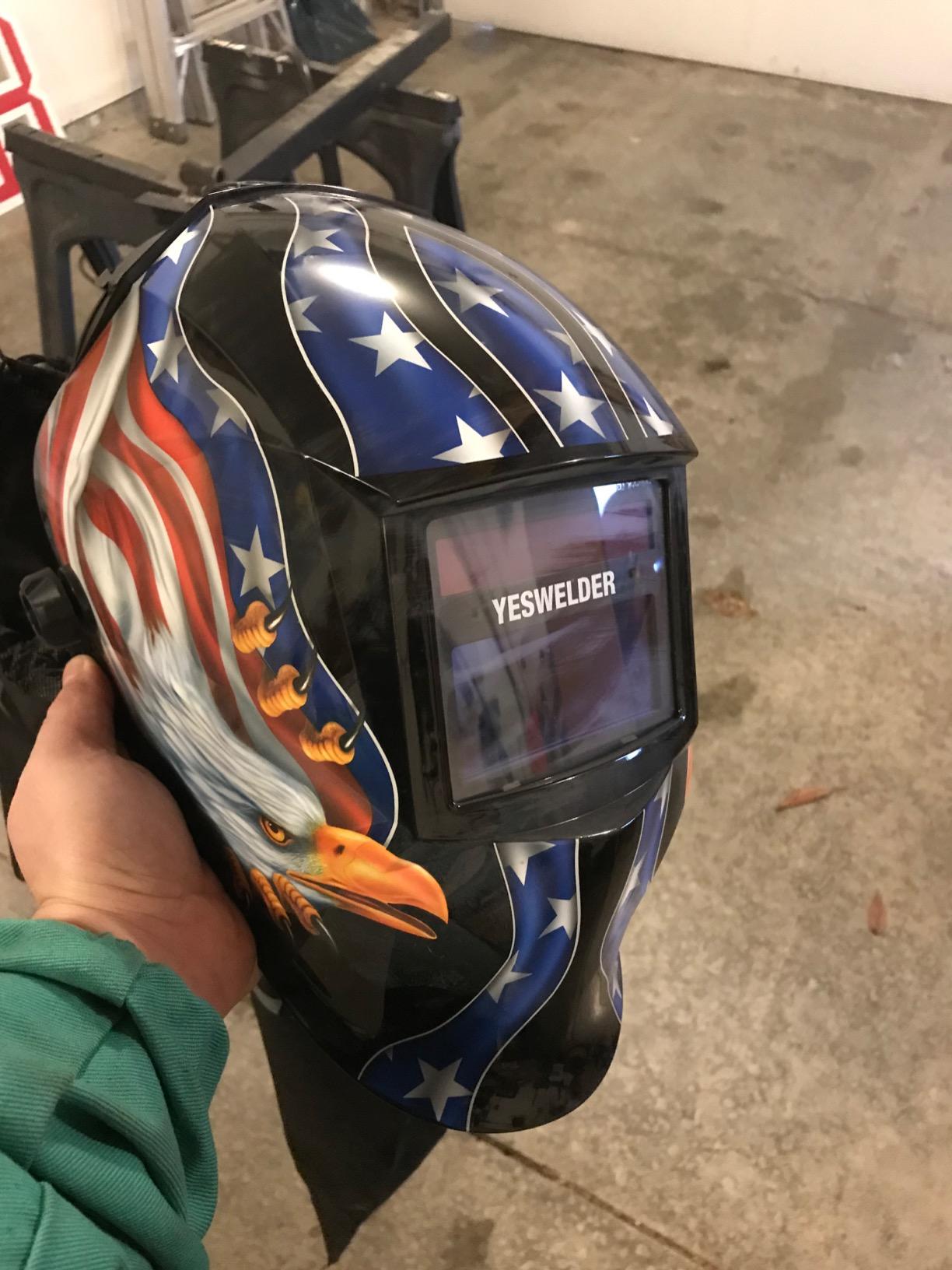 YESWELDER Auto-Adjust Welding Helmet, Internal LCD Control, Panoramic View | 180° auto-darkening, 1/1/1/1 true color, intelligent auto shade, 5 arc sensors, shade 3/4-8/9-14, customized memory presets customer photo 2