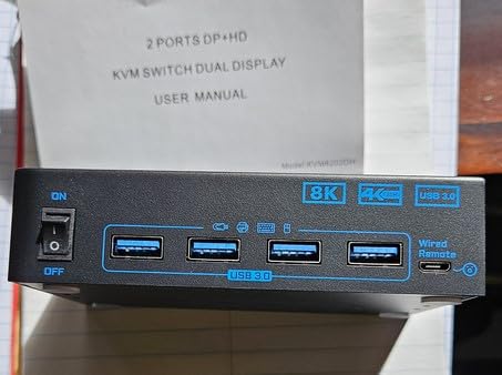 KVM Switch 2 Monitors 2 Computers 8K Displayport 1.4 and HDMI 2.1 Dual Monitor USB 3.0 2 IN 2 Out KVM Switch for 2 PCs Share 2 Screens Support Max 8K@60Hz/4K@144Hz, with Wired Remote & 12V Power Cable customer photo 2