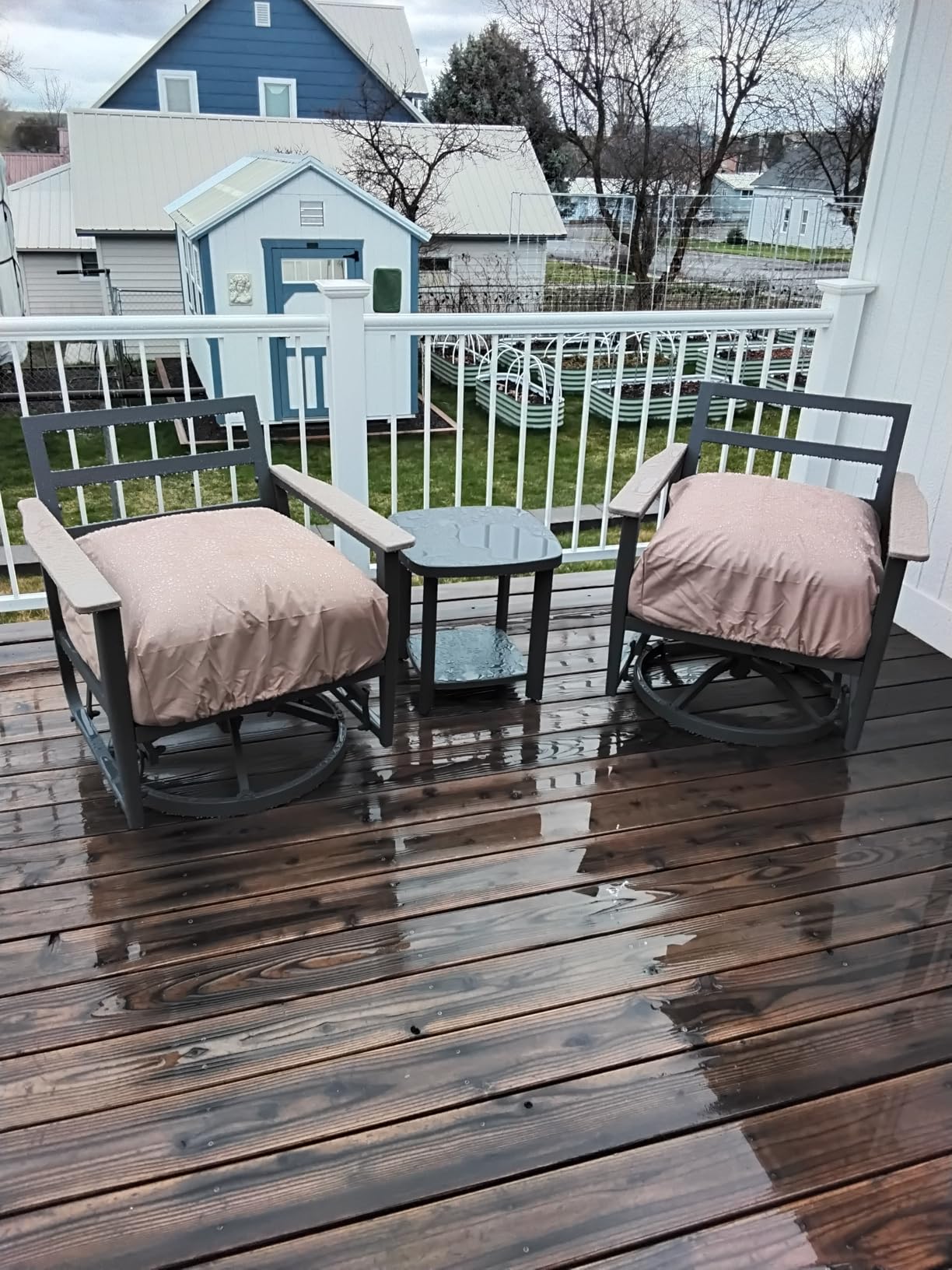 Aluminum Outdoor Patio Furniture Set with 5.1-Inch Cushions | 8-Piece: 3-Seat Sofa, 4 Swivel Rocking Chairs, 2 Side Tables & 55,000 BTU Fire Pit Table, Black customer photo 1