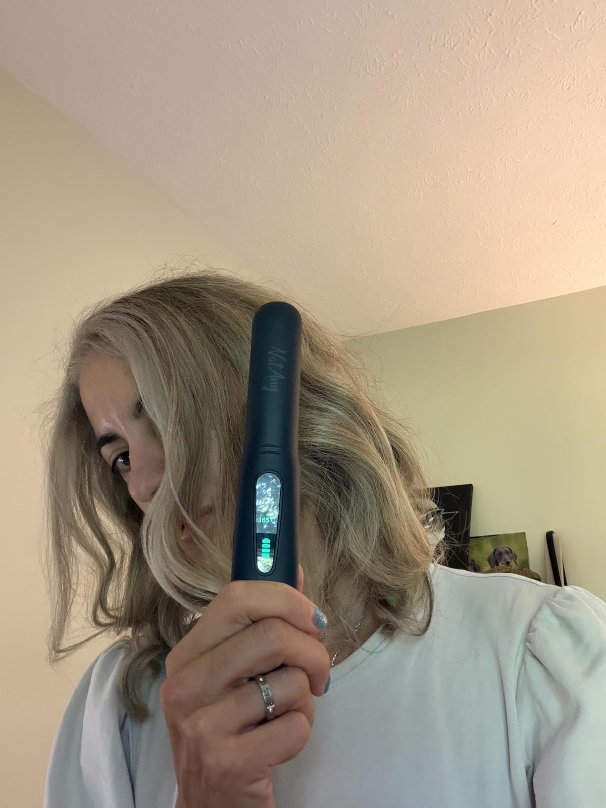 Cordless Hair Straightener, 1 Inch Portable Flat Iron Hair Straightener & Curler, Travel Hair Straighteners for Women, Titanium Floating Plates, Dual Voltage & 20S Fast Heat Up Includes Hair Clips customer photo 1