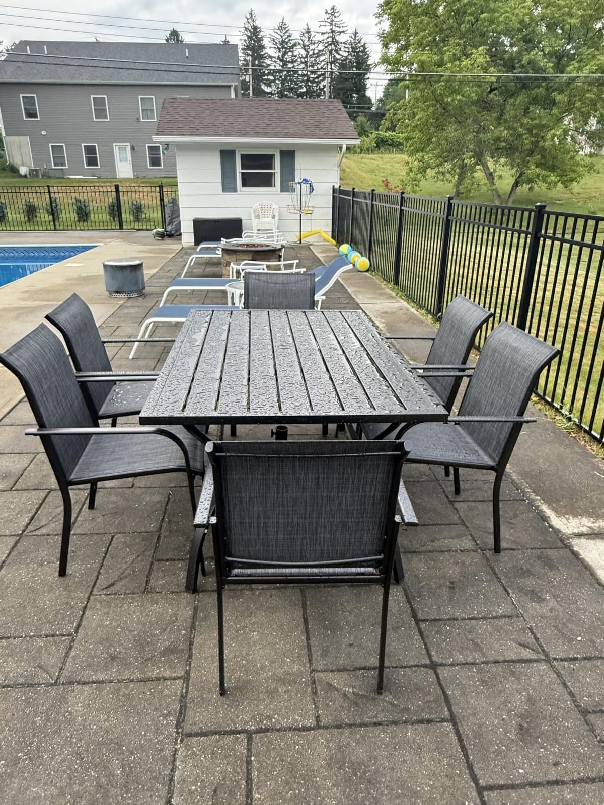 Outdoor Patio Dining Set 7 with Brown Stackable Chairs, 63