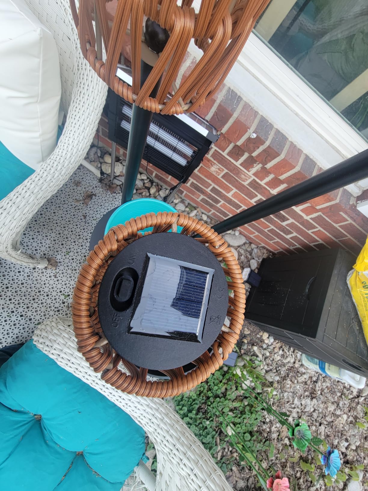 Solar Outdoor Floor Lamp Waterproof, Cordless Outdoor Lamps for Patio with Shelves Plant Stand, Rattan Solar Lamp for Outside, Wireless Outdoor Light for Yard Garden Deck Porch Decor customer photo 2