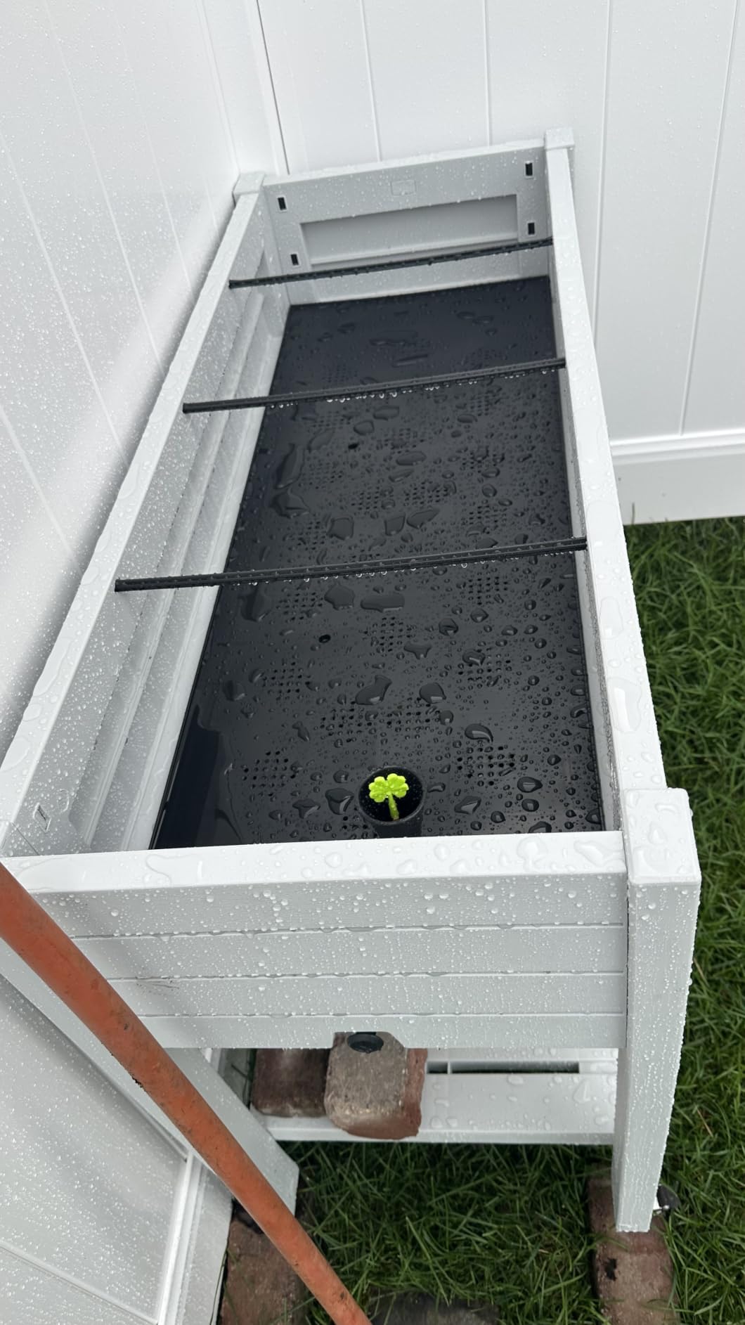 Resin Raised Garden Bed with Trellis and Wheels - Plastic Planter Box with Trellis Outdoor with Drainage Holes & Water Monitor for Climbing Plants, Flower, Gray(61.2