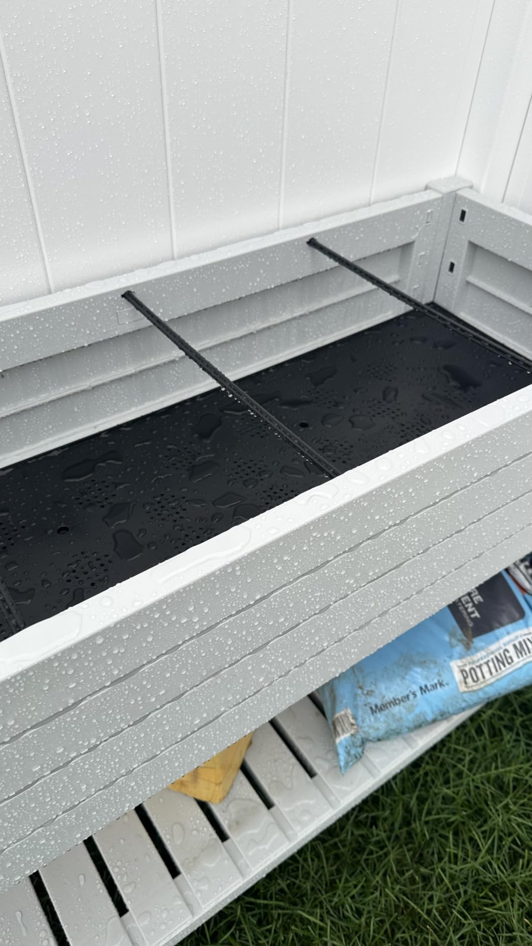 Resin Raised Garden Bed with Trellis and Wheels - Plastic Planter Box with Trellis Outdoor with Drainage Holes & Water Monitor for Climbing Plants, Flower, Gray(61.2