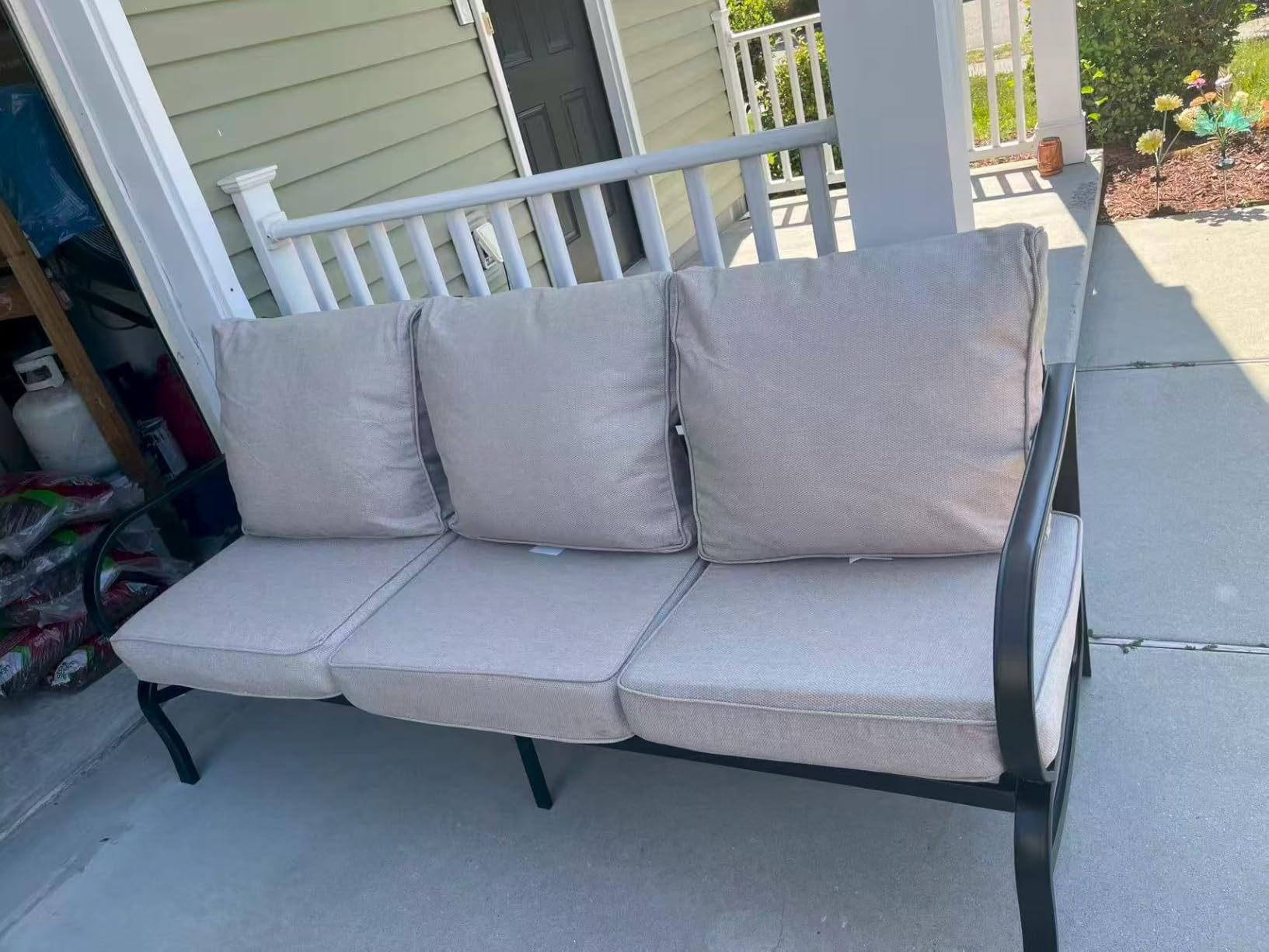 PHI VILLA 3-Seater Metal Outdoor Patio Sofa with 5.75