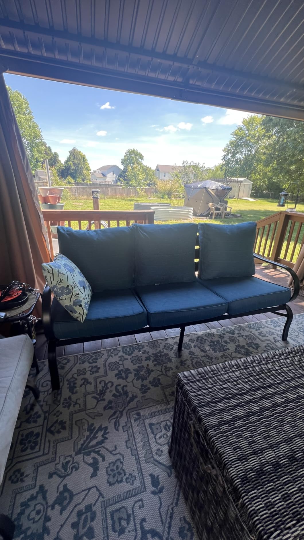 PHI VILLA 3-Seater Metal Outdoor Patio Sofa with 5.75