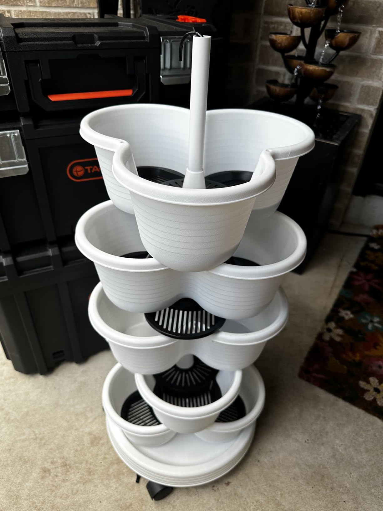 VECELO 7 Tier Vertical Garden Planter, Self Watering Stackable Planters with Wheels for Strawberries, Herbs, Flowers, Vegetables, White customer photo 1