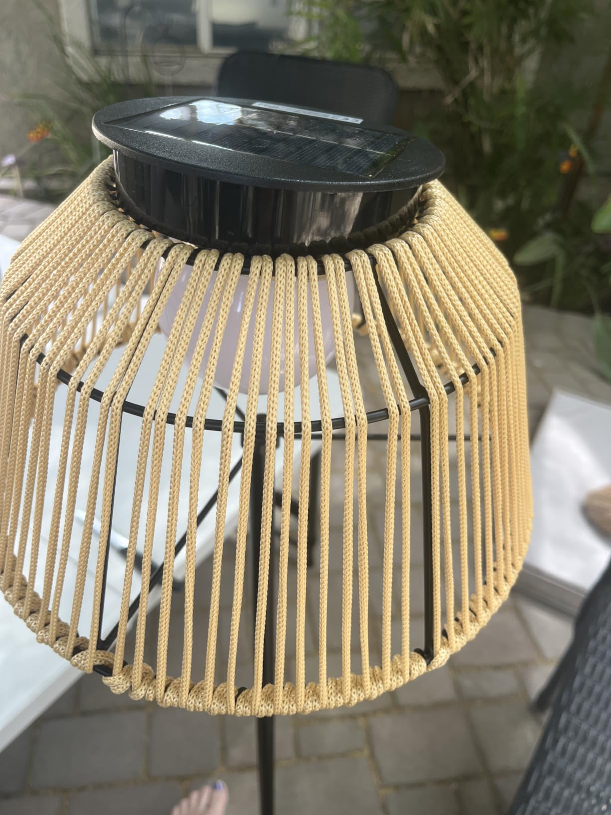 Solar Outdoor Floor Lamp with Rattan Shade, 3 Height Options | Auto On at Dusk, Cordless Solar Charging, 20.3