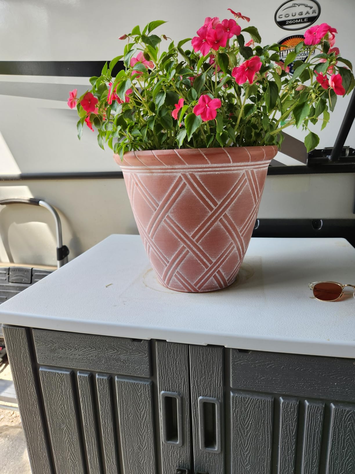 Garden Elements Trellis Decorative Lattice Planter, Terracotta, 14in - Indoor/Outdoor Round Flower Pot with Raised Texture and Classic Garden Styling customer photo 2