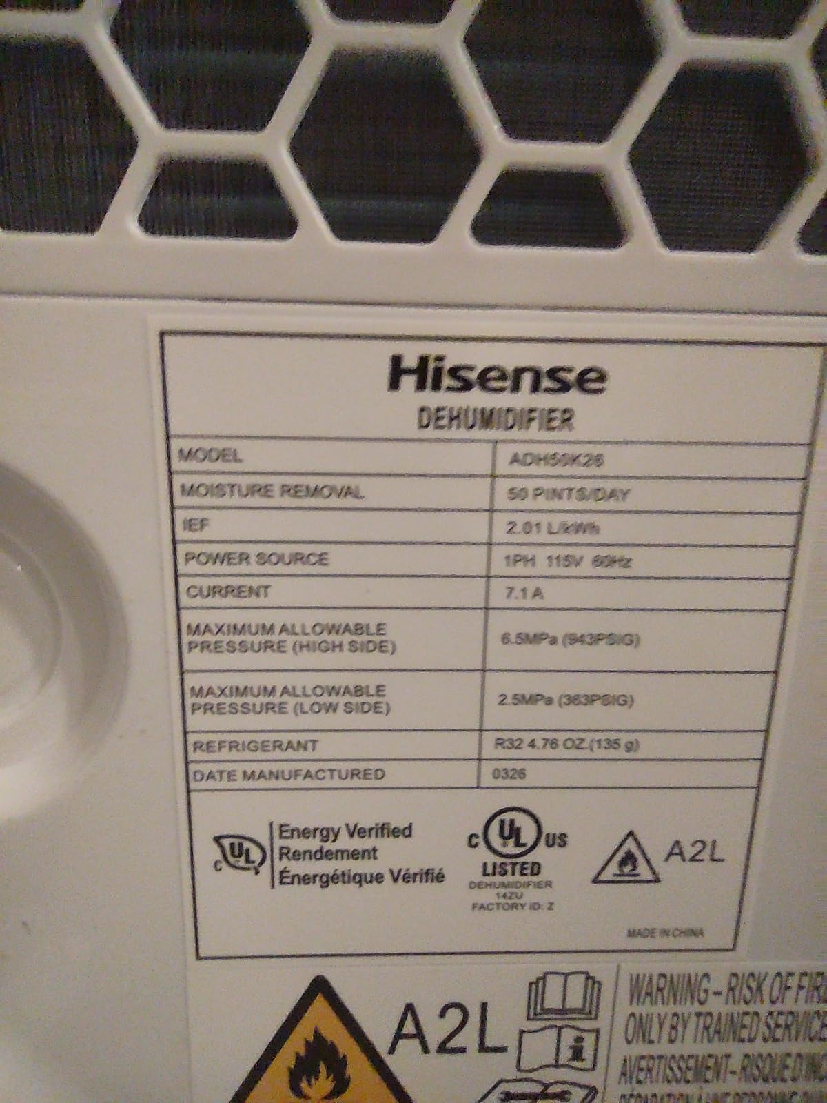 Hisense 50-Pint Portable Dehumidifier, 4500 Sq. Ft. | Energy Efficient, Quiet, Humidity Absorber, Moisture Extractor, for Bathroom Bedroom Garage Attic Large Home House customer photo 1