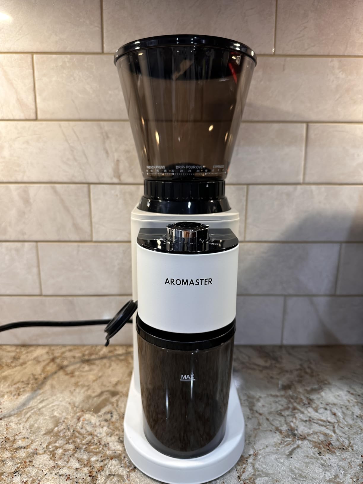 Aromaster Conical Coffee Bean Grinder, 48 Settings, Anti-Static, Sliver | Stainless Steel, 40S Adjustable Timer, Removable Burr, Brush for Easy Cleaning, for Espresso French Press Home Use, Quiet customer photo 1
