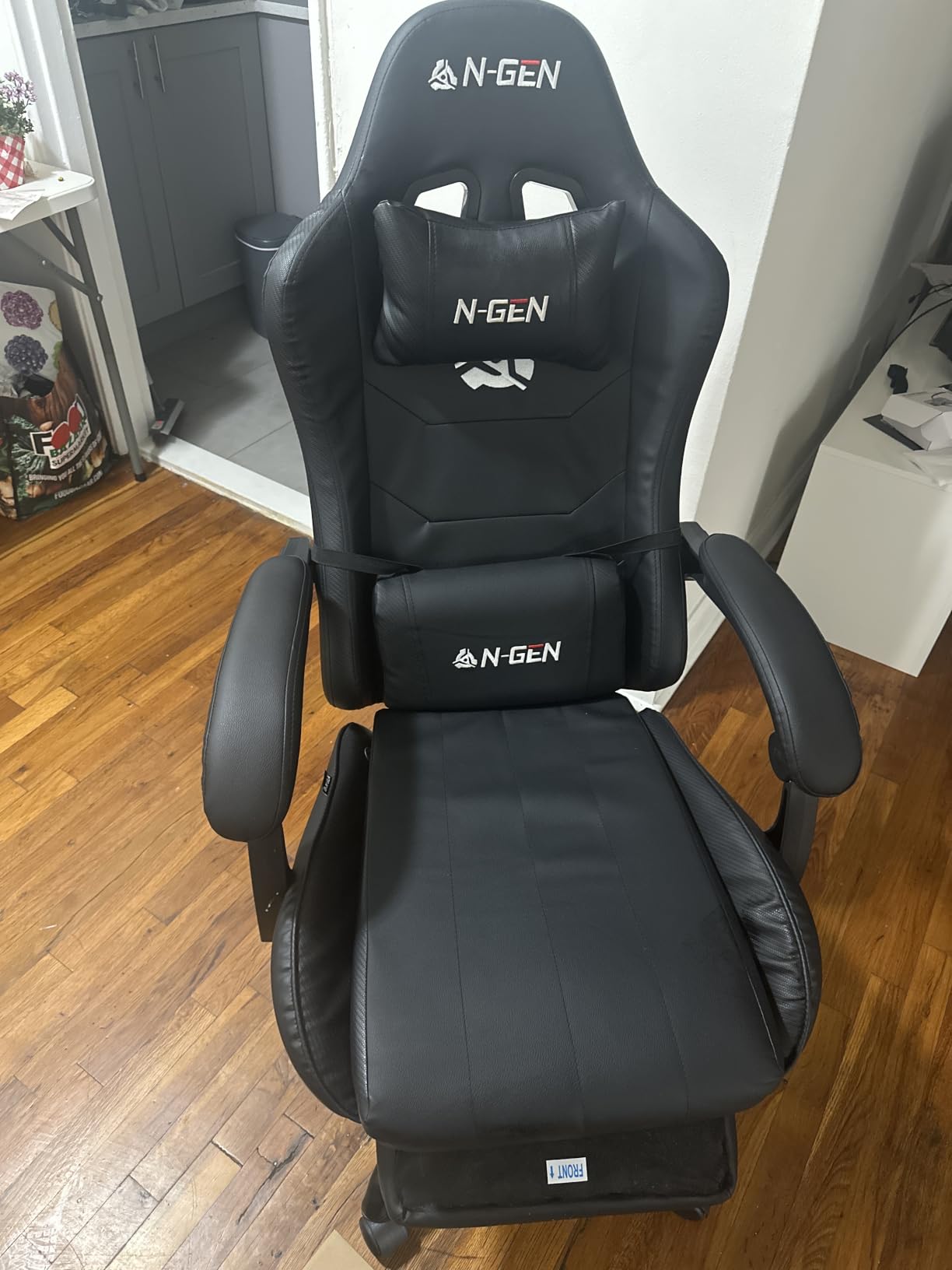 N-GEN GAMING Gaming Chair with Footrest, Lumbar, High-Back, All Black | Reclining Backrest, Linkage Armrests, Durable PU Leather, Adjustable Comfort for Extended Computer, Desk, or Home Office Use customer photo 1