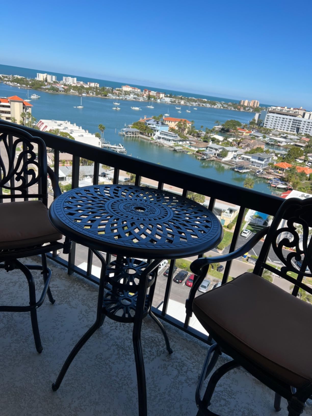 VIVIJASON 5-Piece High Patio Bar Dining Set, All Weather Cast Aluminum Outdoor Table and Chairs Set with 4 Swivel Bar Stools, Cushions & 35.4