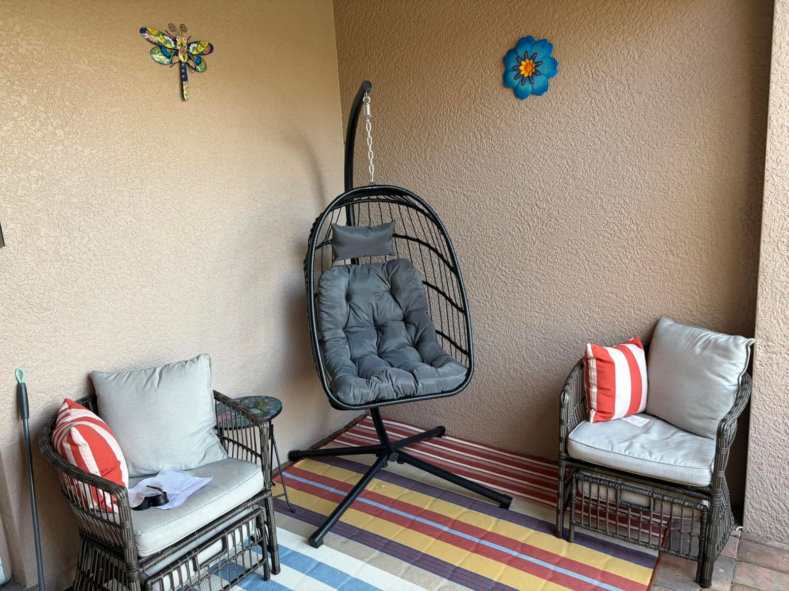 CHABATREE Egg Chair with Stand, Patio Rattan Wicker Hanging Swing Egg Chair Hammock Chair for Bedroom Porch Garden, Thickened Aluminum Alloy Steel Frame and UV Resistant Cushion, 350LBS Capacity (Grey) customer photo 2