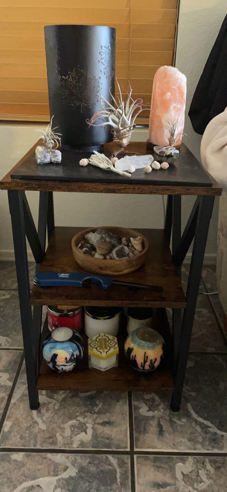 VASAGLE Side Table with Charging Station and Storage Cabinet, Nightstand | Farmhouse Narrow End Bedside Table for Living Room Bedroom Office, Rustic White and Honey Brown, LIRY Collection ULET131W101S customer photo 1