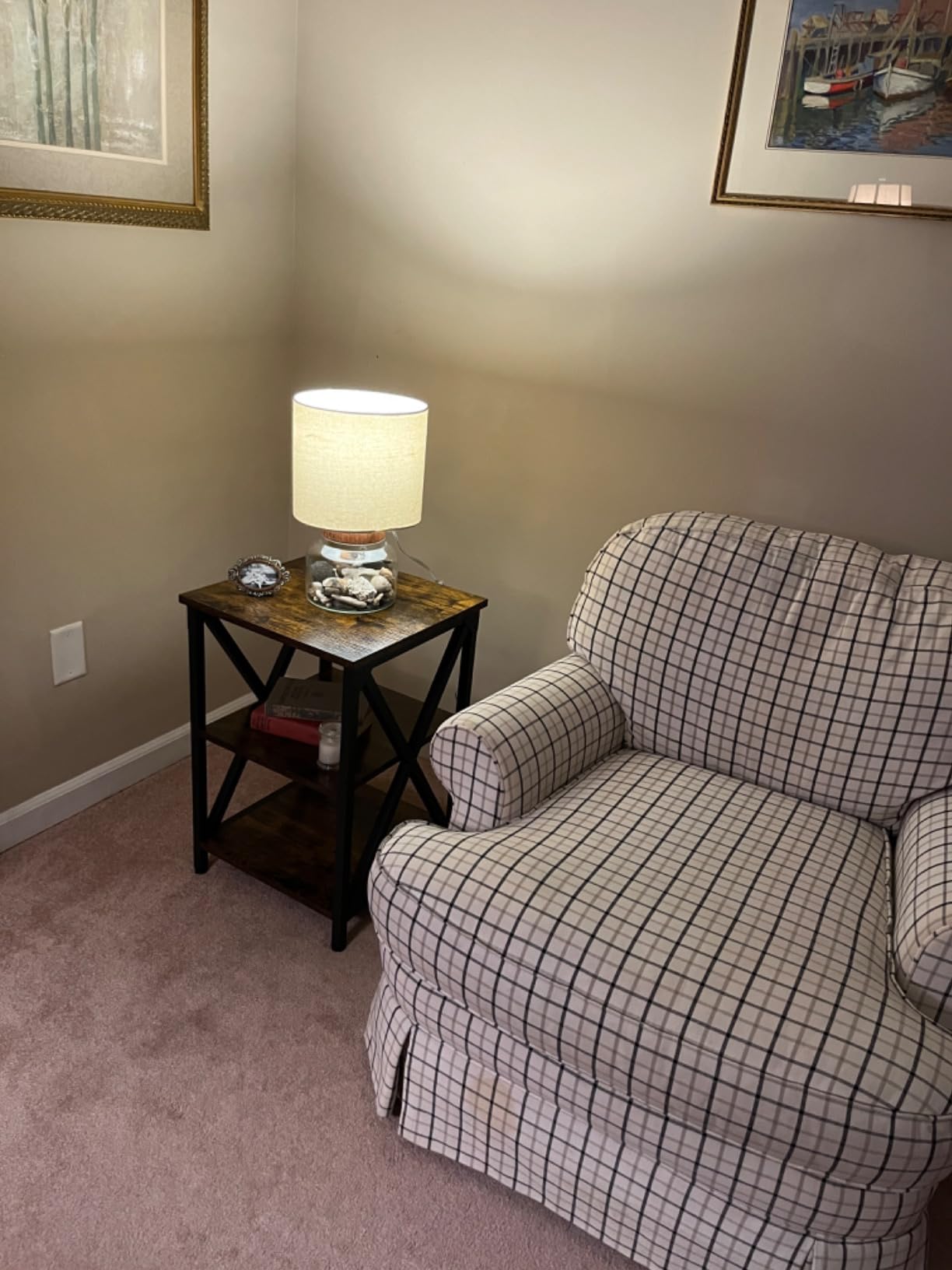 VASAGLE Side Table with Charging Station and Storage Cabinet, Nightstand | Farmhouse Narrow End Bedside Table for Living Room Bedroom Office, Rustic White and Honey Brown, LIRY Collection ULET131W101S customer photo 2