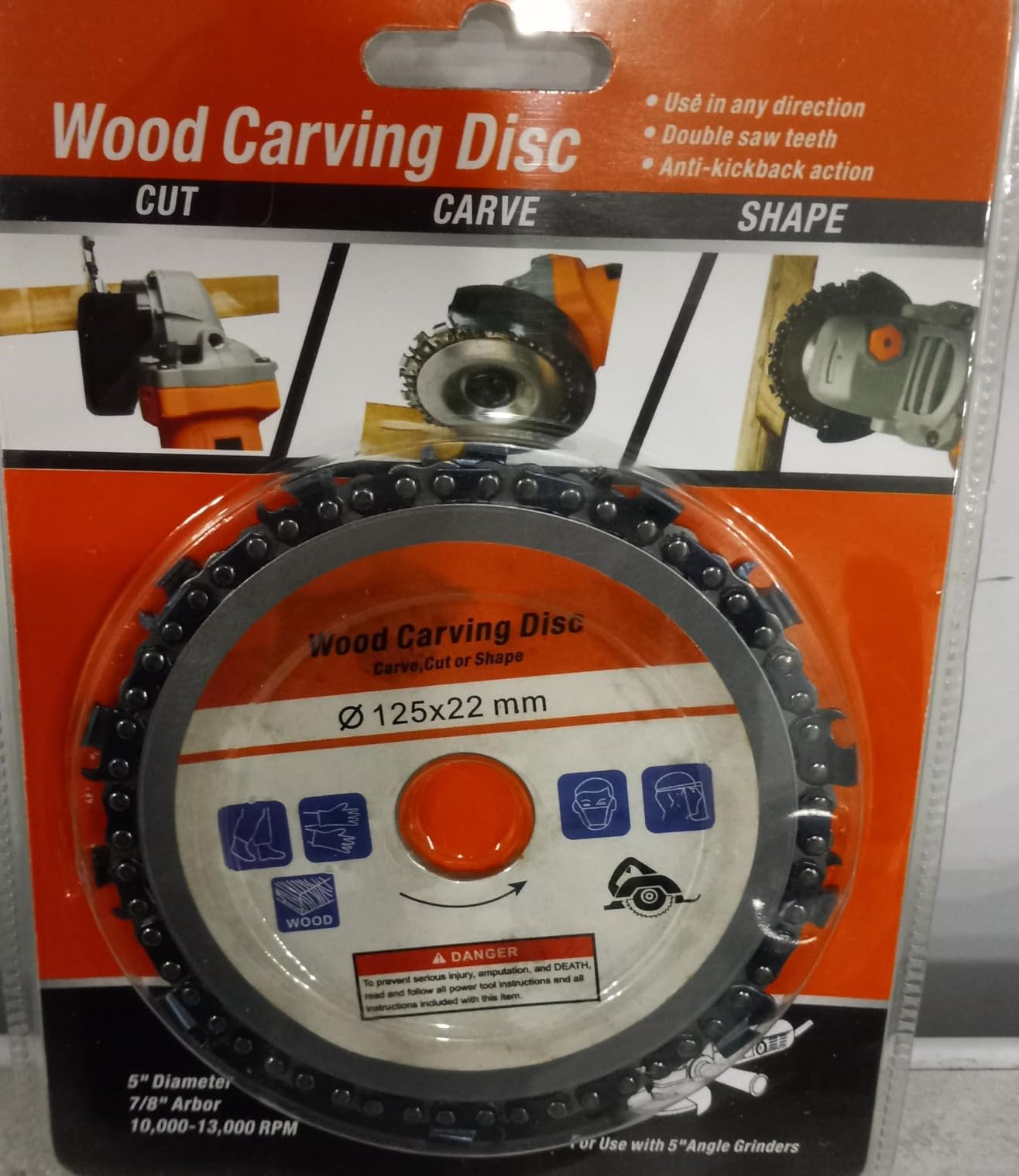 1Pack 5 Inch 14 Teeth Wood Carving Chain Disc for Angle Grinder, High Hardness Alloy Steel Anti-Kickback Saw Blade, Stump Shaping and Cutting Wheel for 4