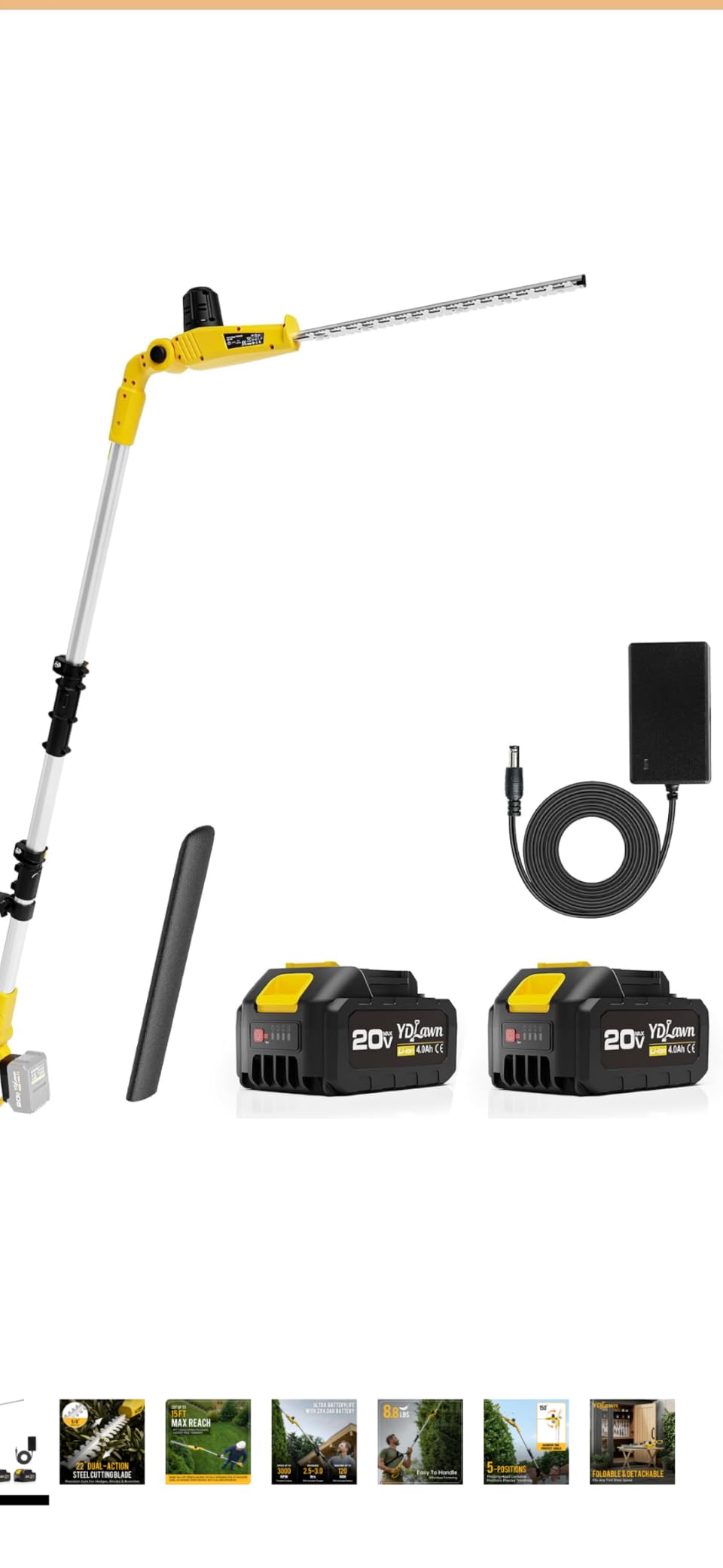 20V Cordless Pole Hedge Trimmer, 15 Ft Reach, 2 x 4.0Ah Batteries customer photo 1
