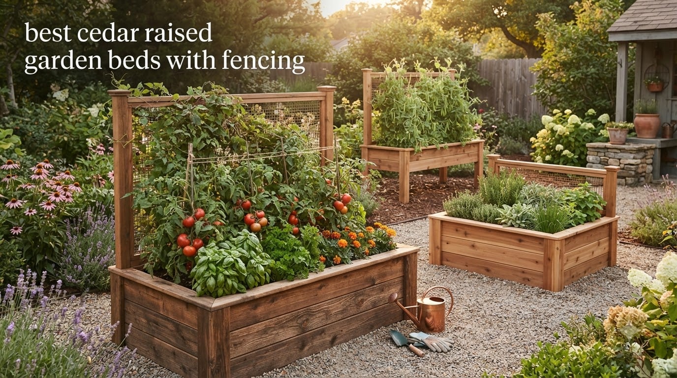 best cedar raised garden beds with fencing