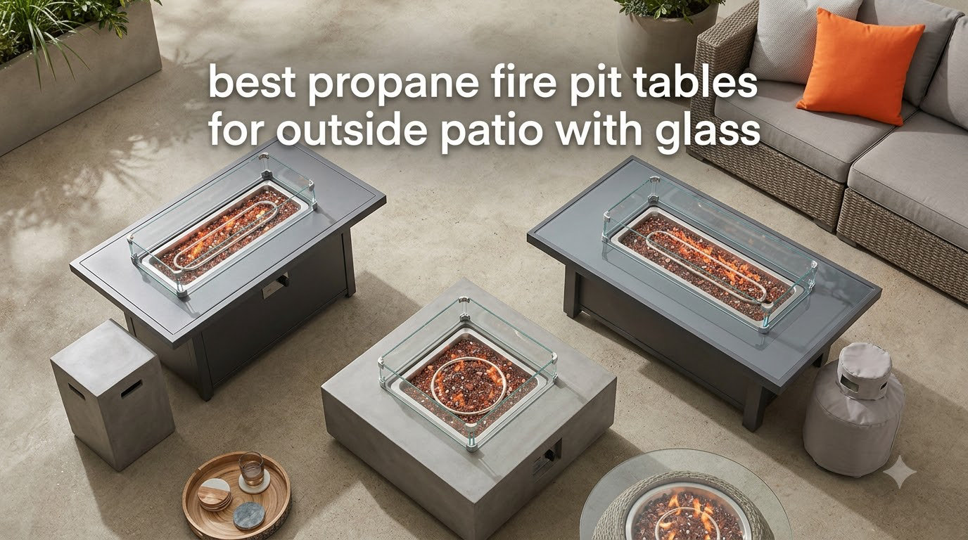 best propane fire pit tables for outside patio with glass