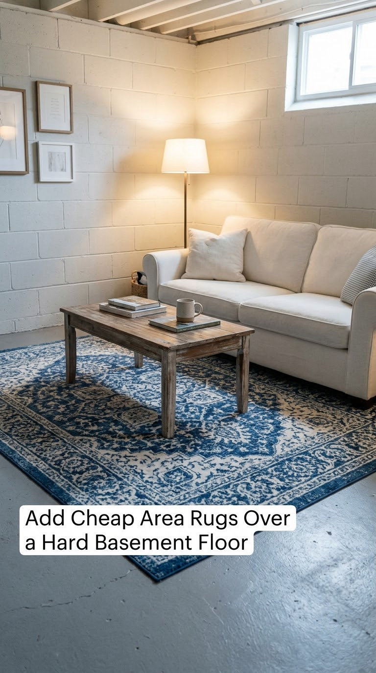 Add Cheap Area Rugs Over a Hard Basement Floor
