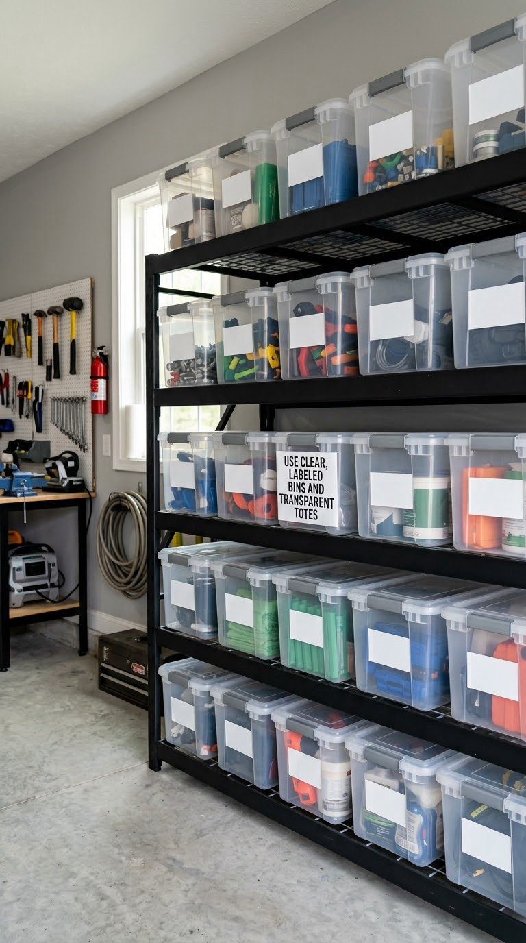 Use Clear, Labeled Bins and Transparent Totes