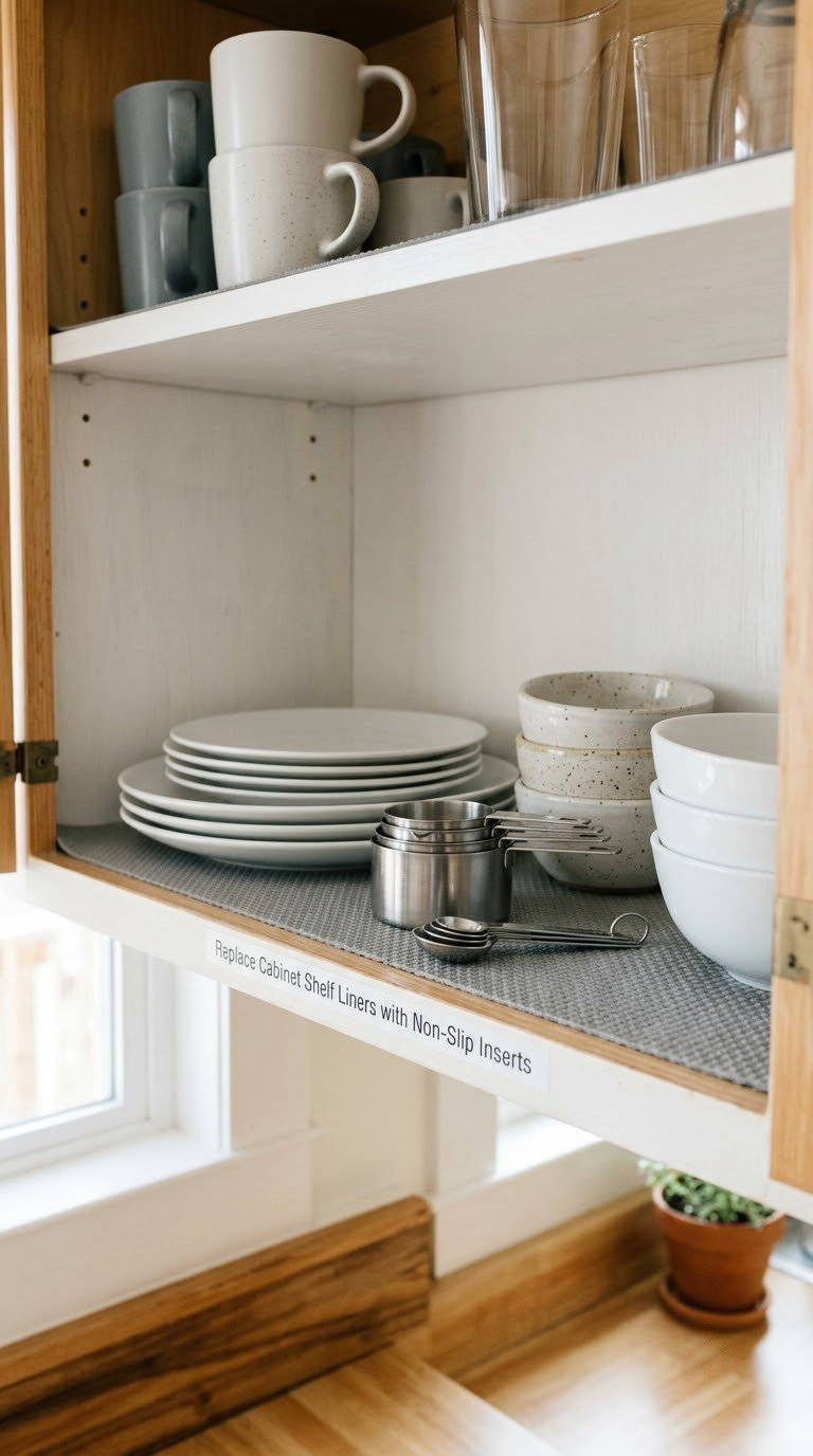 Replace Cabinet Shelf Liners with Non-Slip Inserts