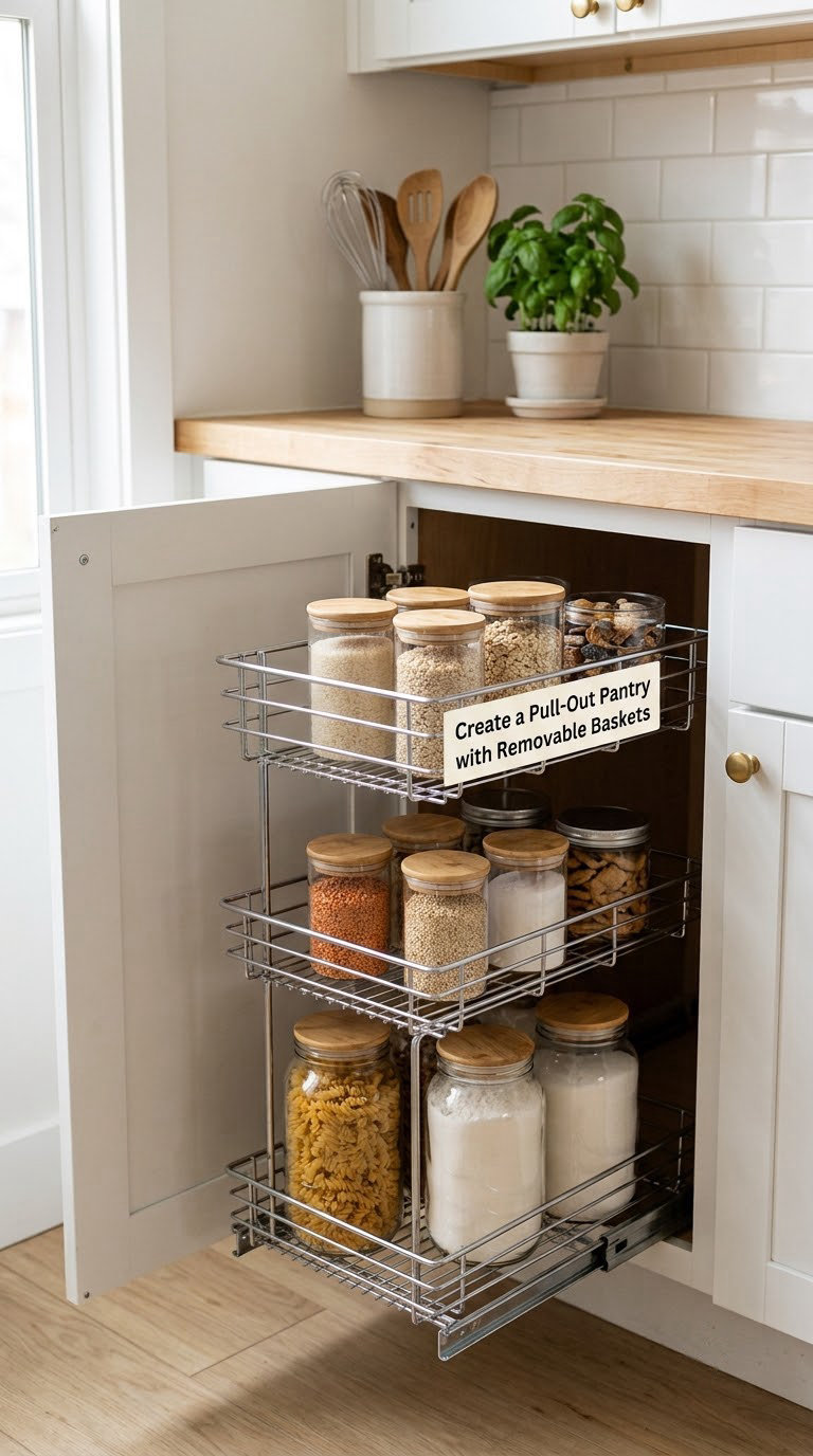 Create a Pull-Out Pantry with Removable Baskets