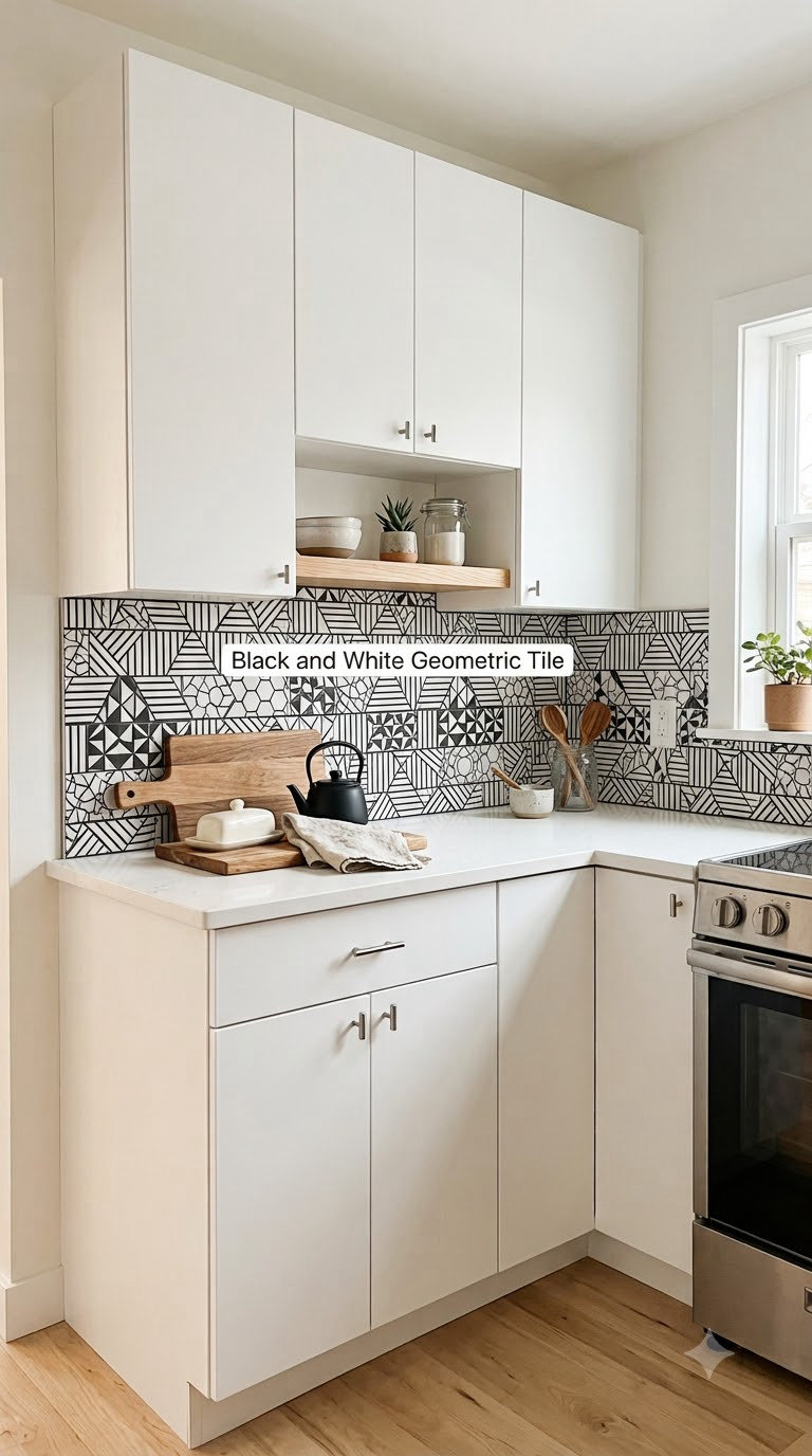 Black-and-White Geometric Tile