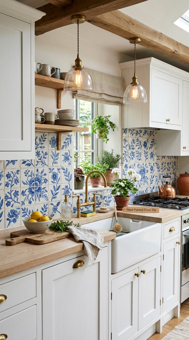 Hand-Painted Floral Tile