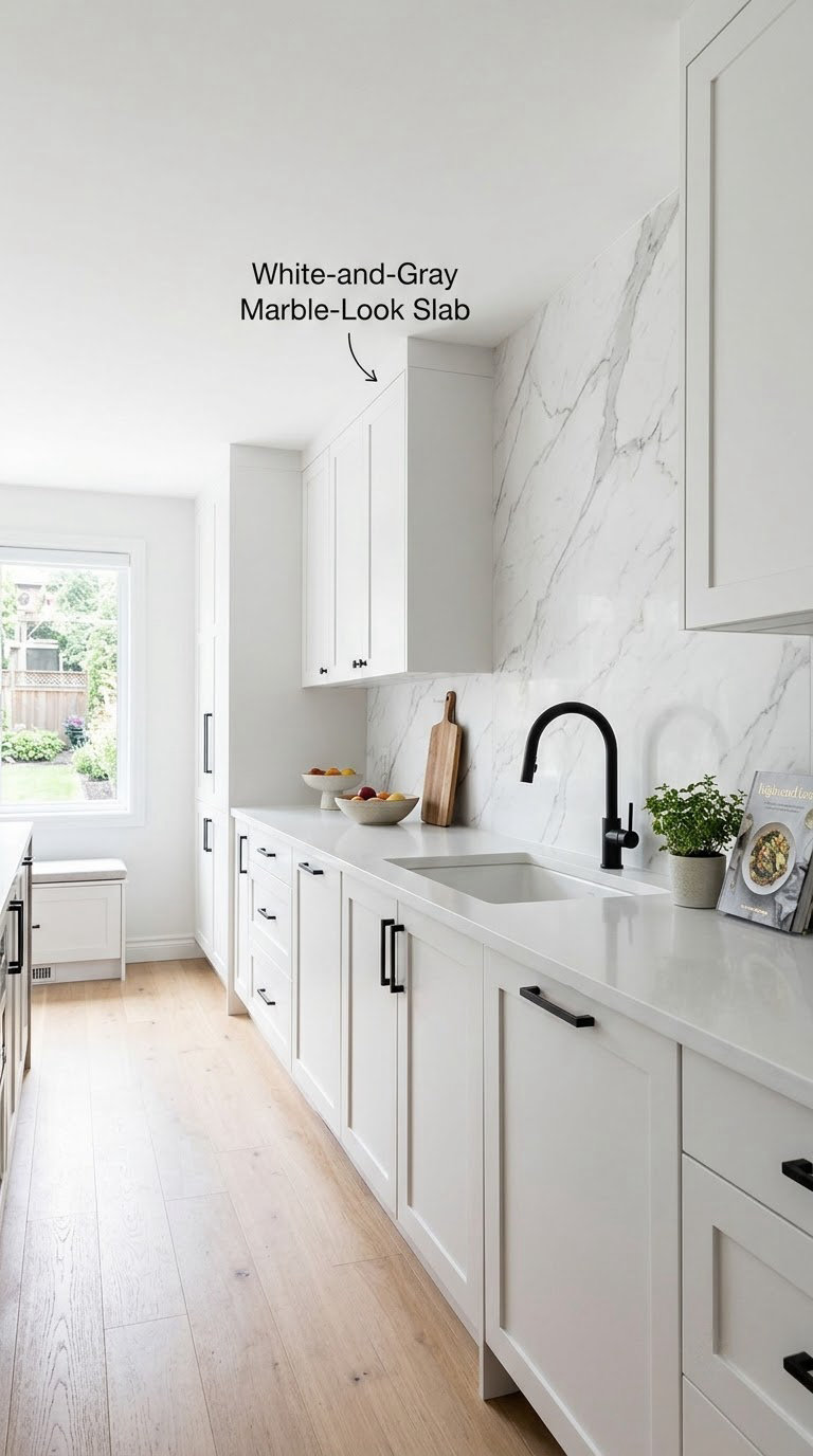 White-and-Gray Marble-Look Slab