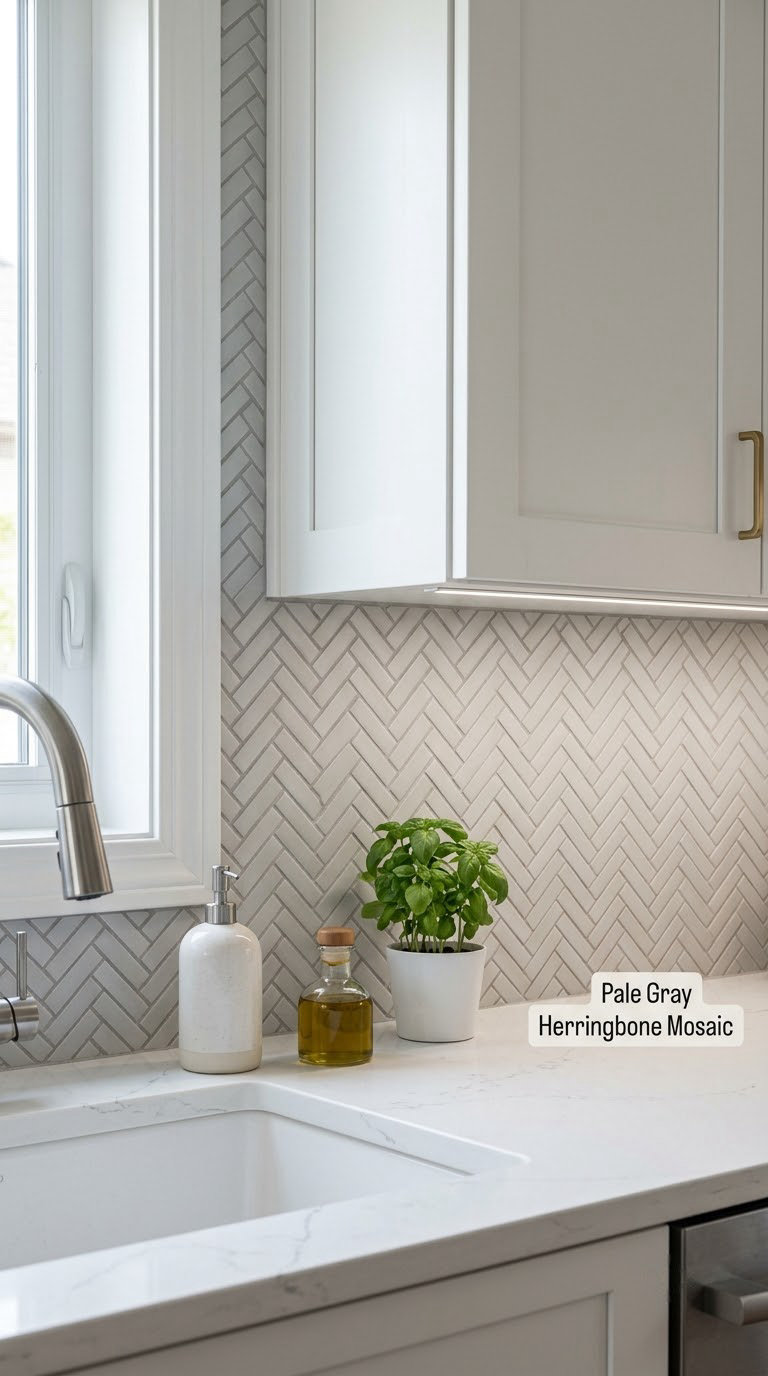 Pale Gray Herringbone Mosaic