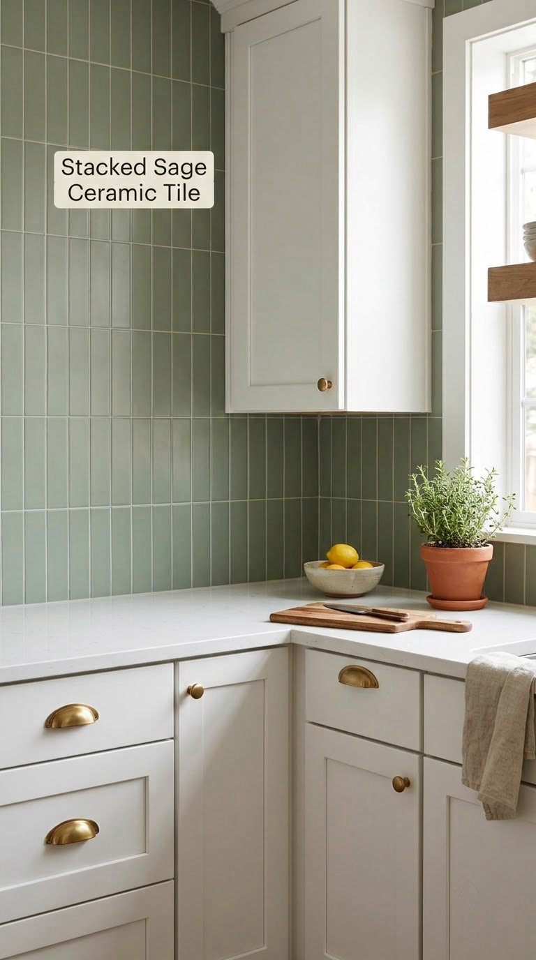 Stacked Sage Ceramic Tile