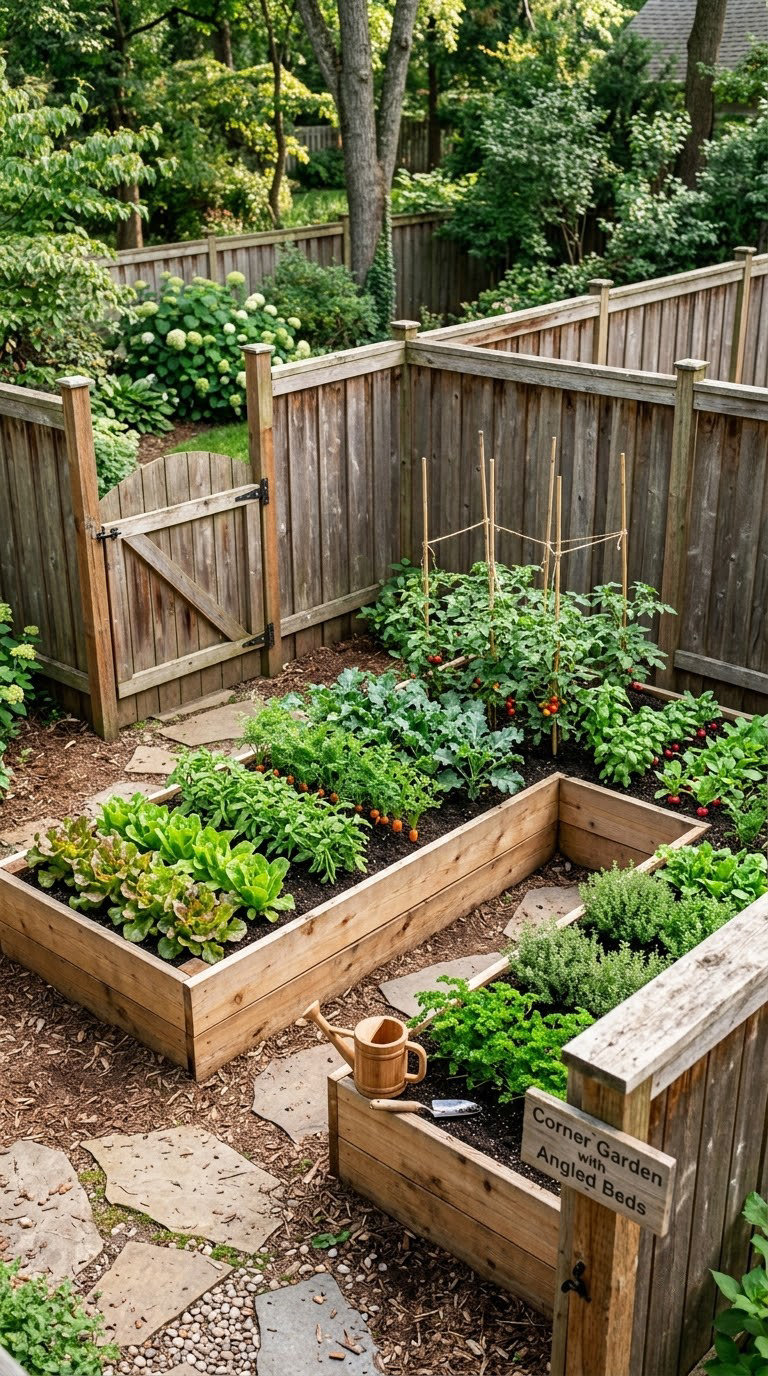 Corner Garden with Angled Beds