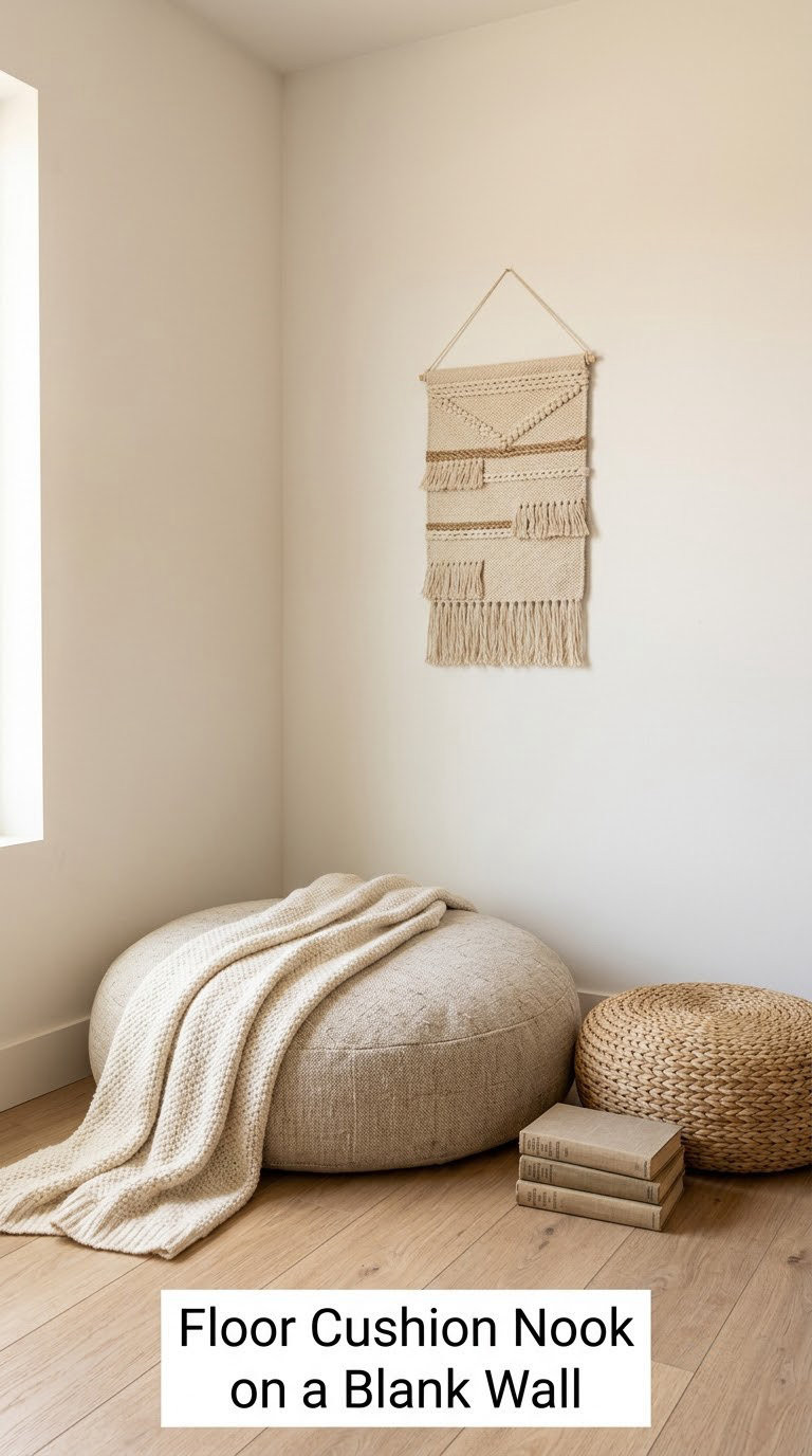 Floor Cushion Nook on a Blank Wall
