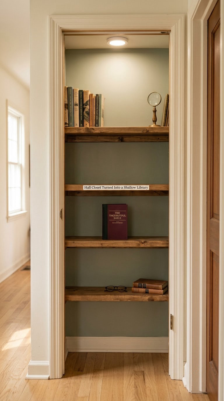 Hall Closet Turned Into a Shallow Library