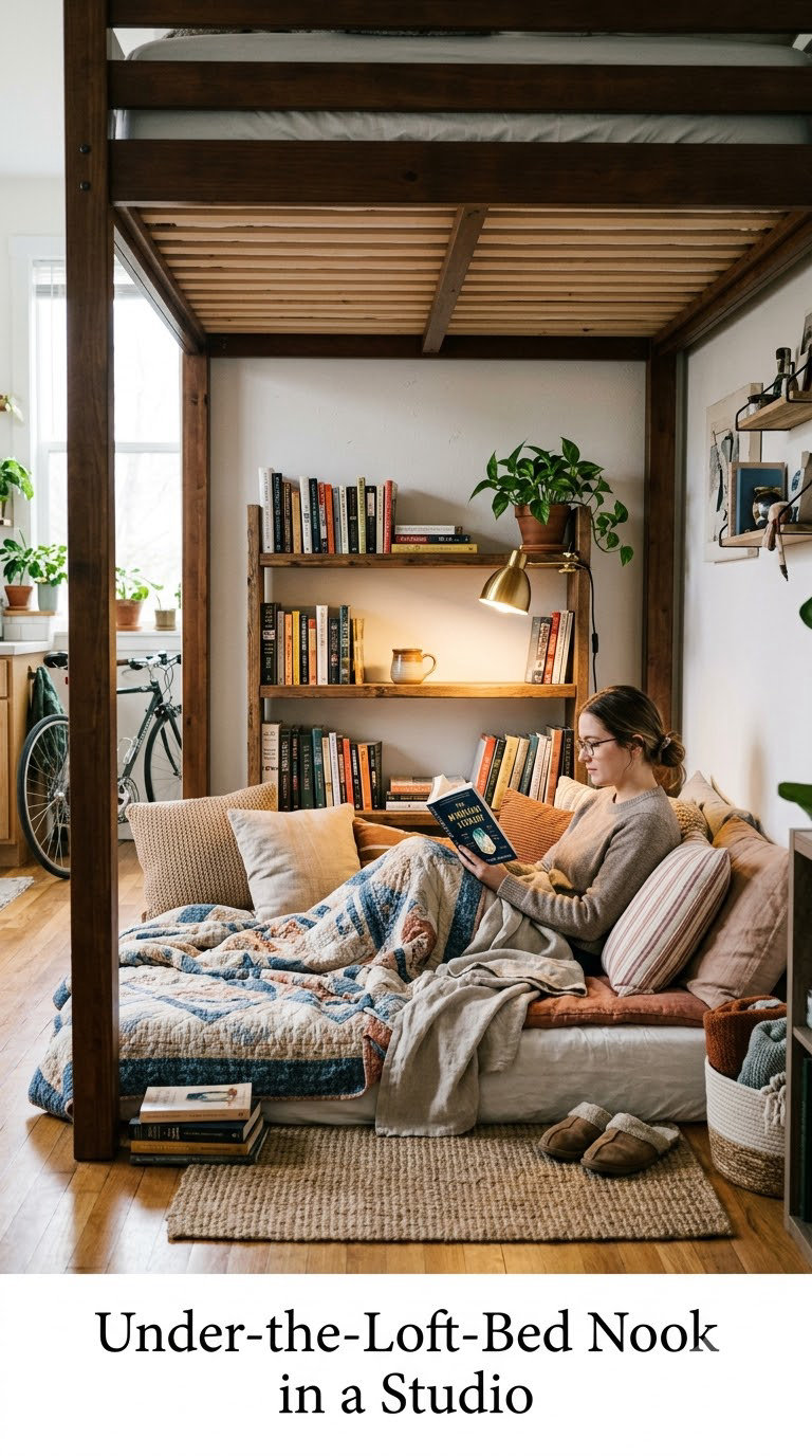 Under-the-Loft-Bed Nook in a Studio