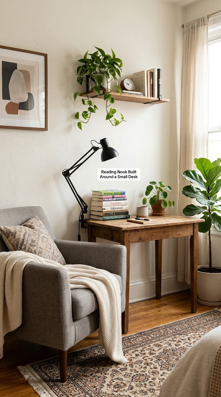 Reading Nook Built Around a Small Desk
