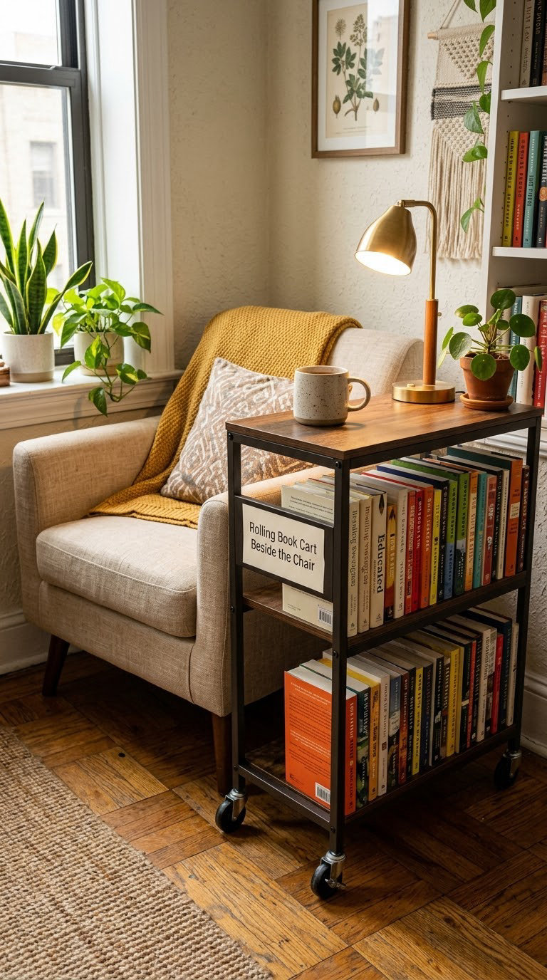 Rolling Book Cart Beside the Chair