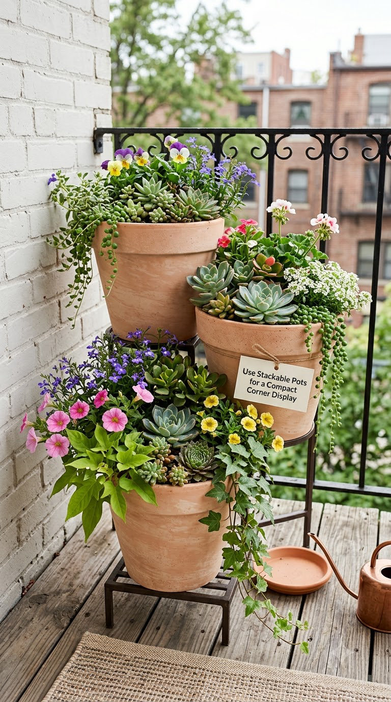 Use Stackable Pots for a Compact Corner Display
