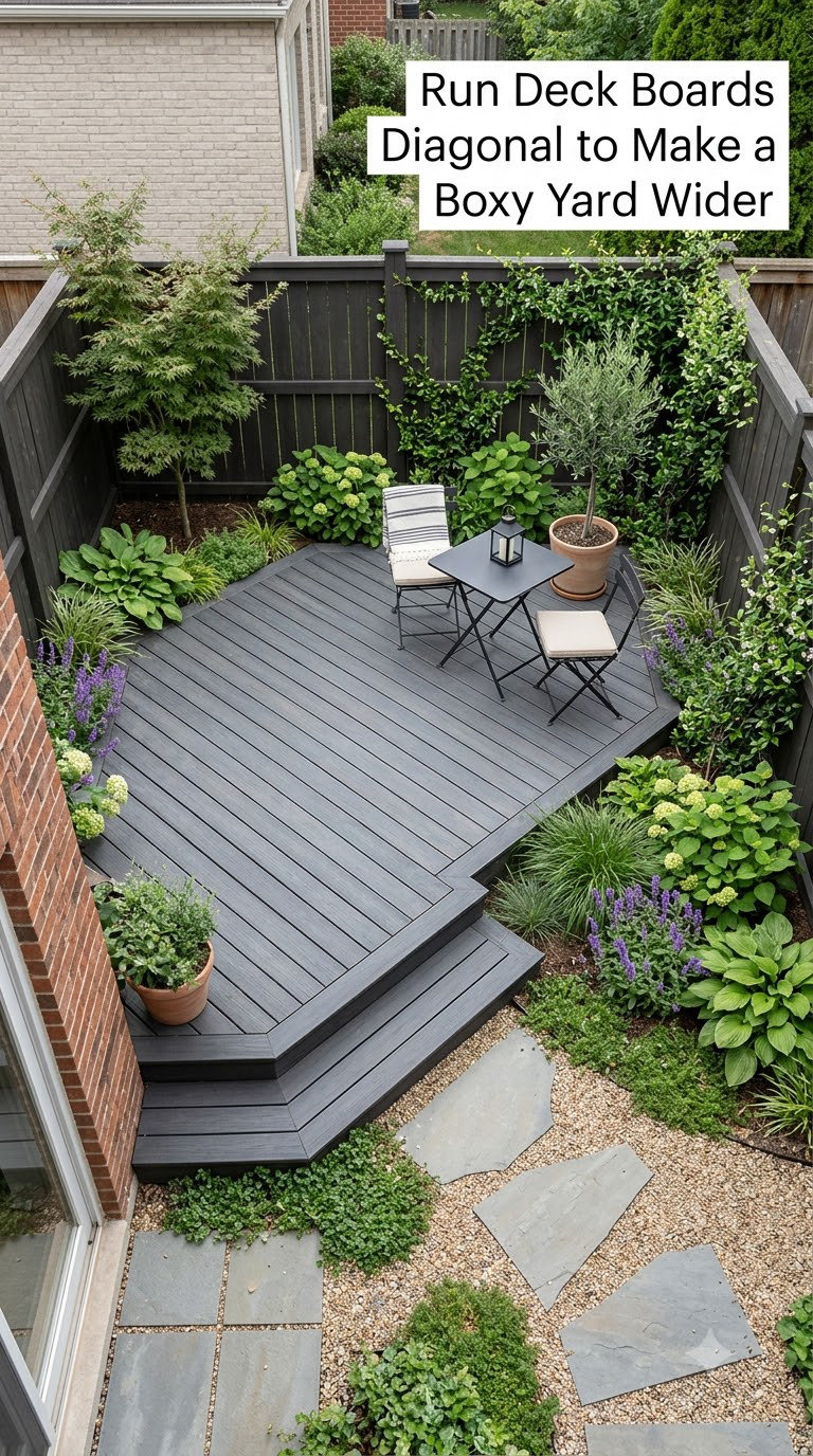 Run Deck Boards Diagonal to Make a Boxy Yard Wider